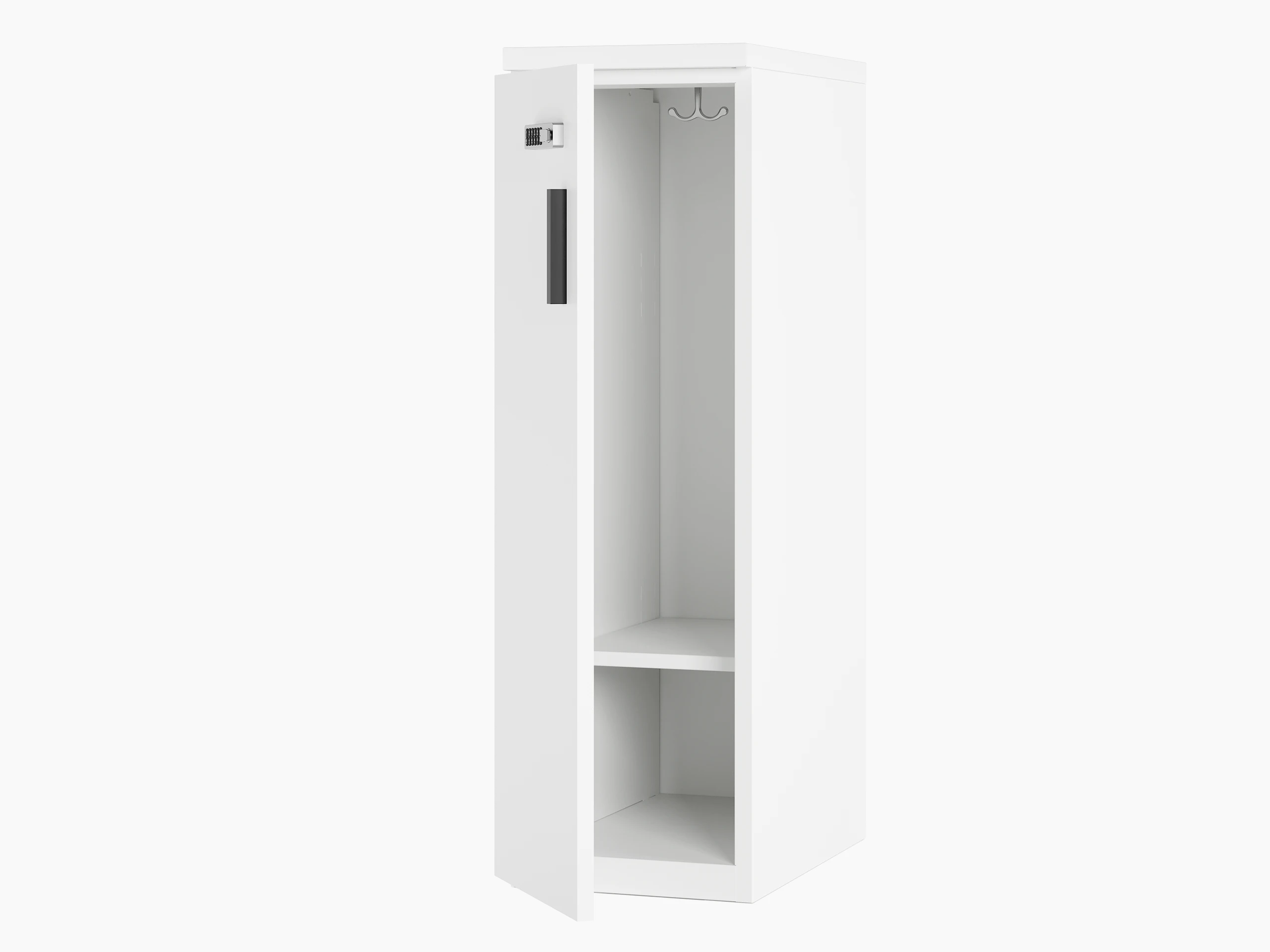 A white Series 2 locker with one open doors.