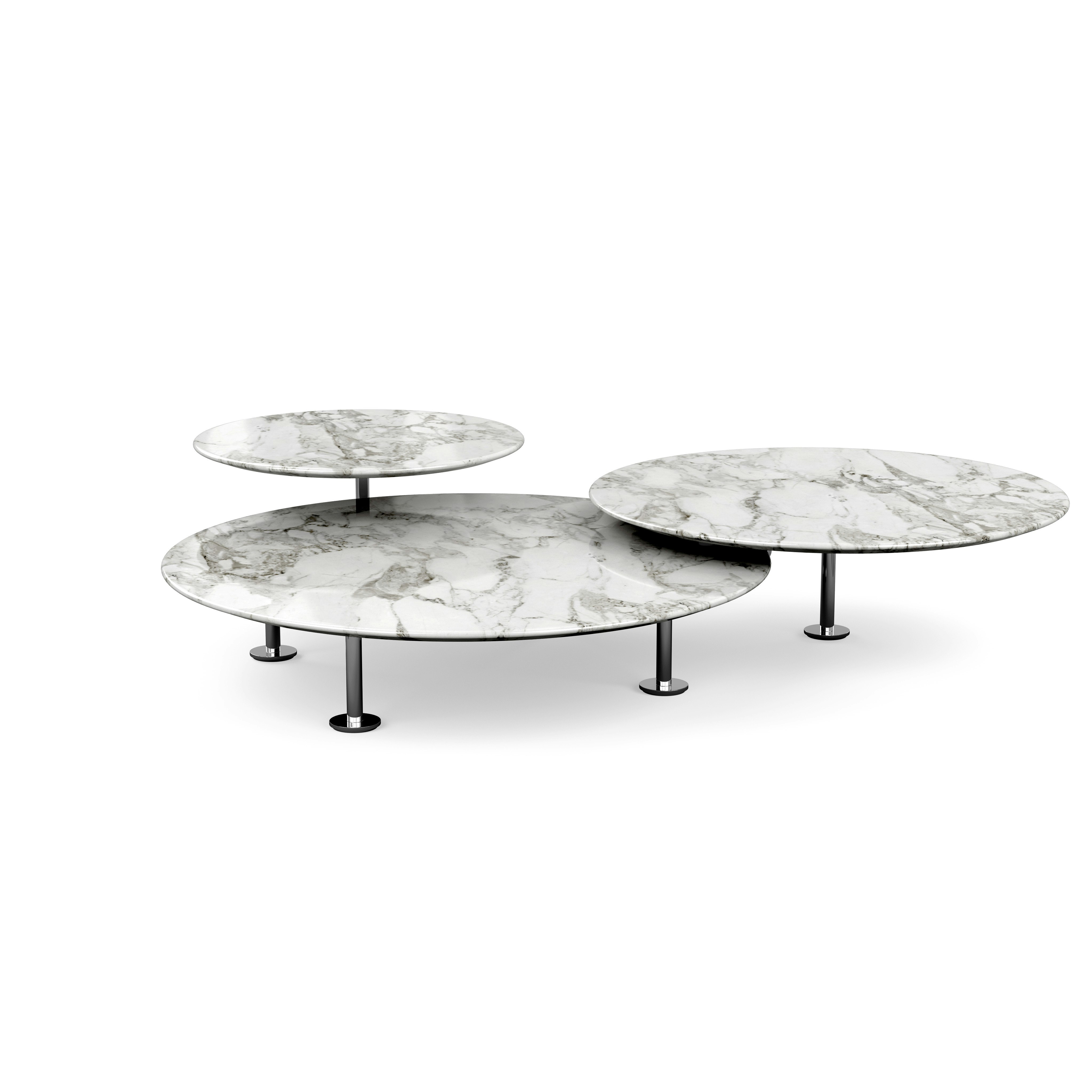 Grasshopper Triple-Top Coffee Table - Marble, Polished Arabescato, Polished Chrome