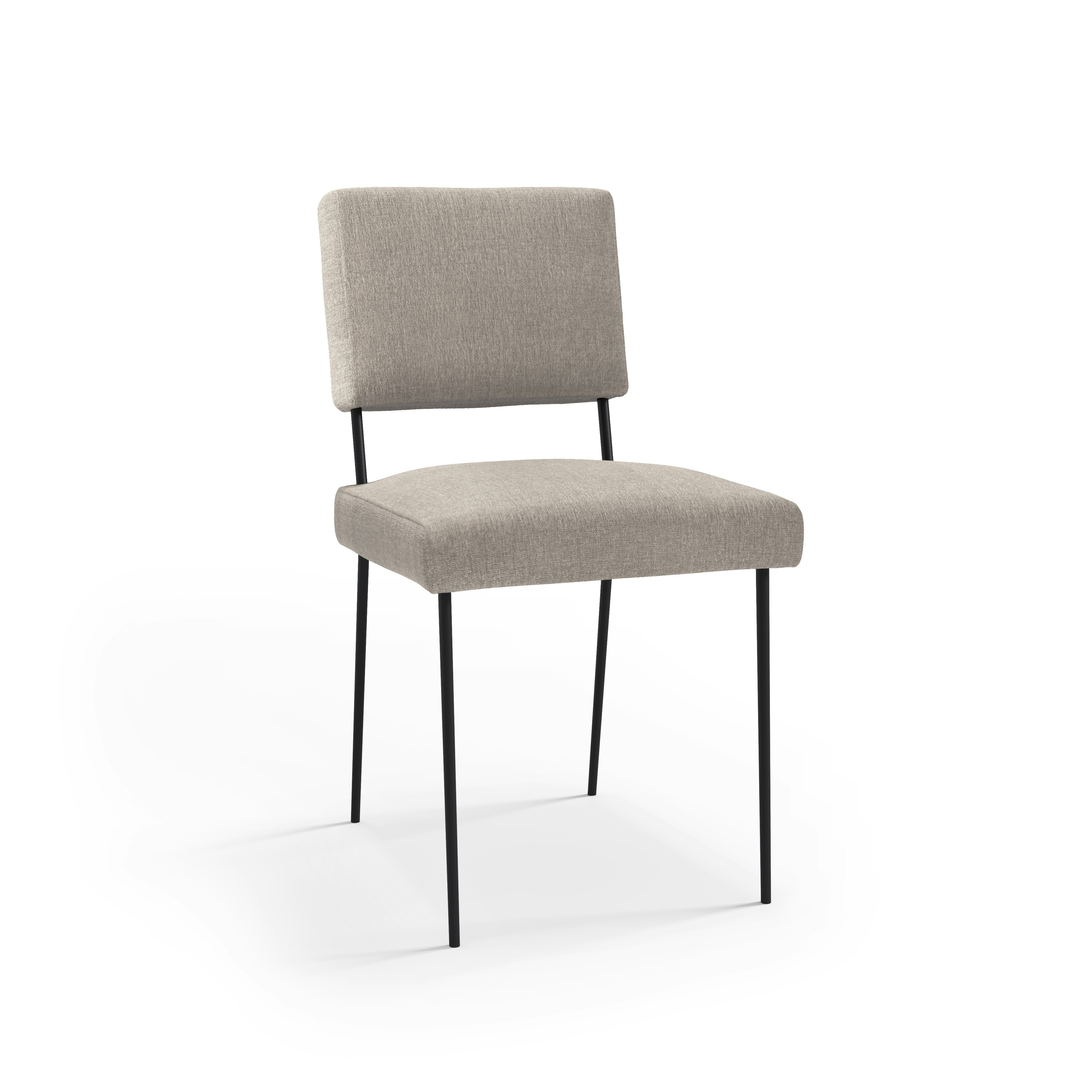 An M-Chair in Belsuede: Fog with black legs viewed from an angle.
