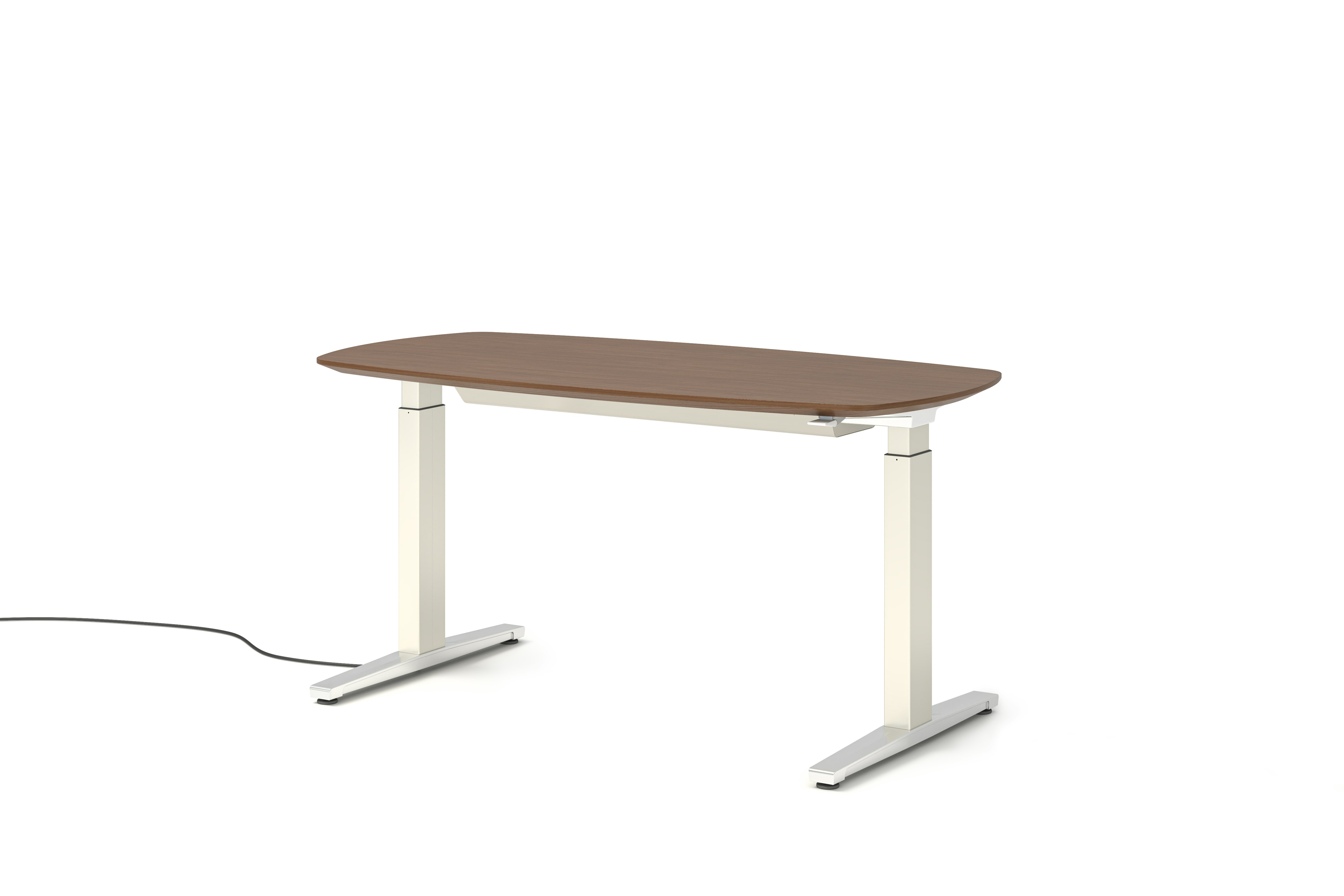 Renew Executive S2S Desk 29x58, Veneer Walnut, White / Polished Aluminum, Integrated Cord Management, Hidden Power