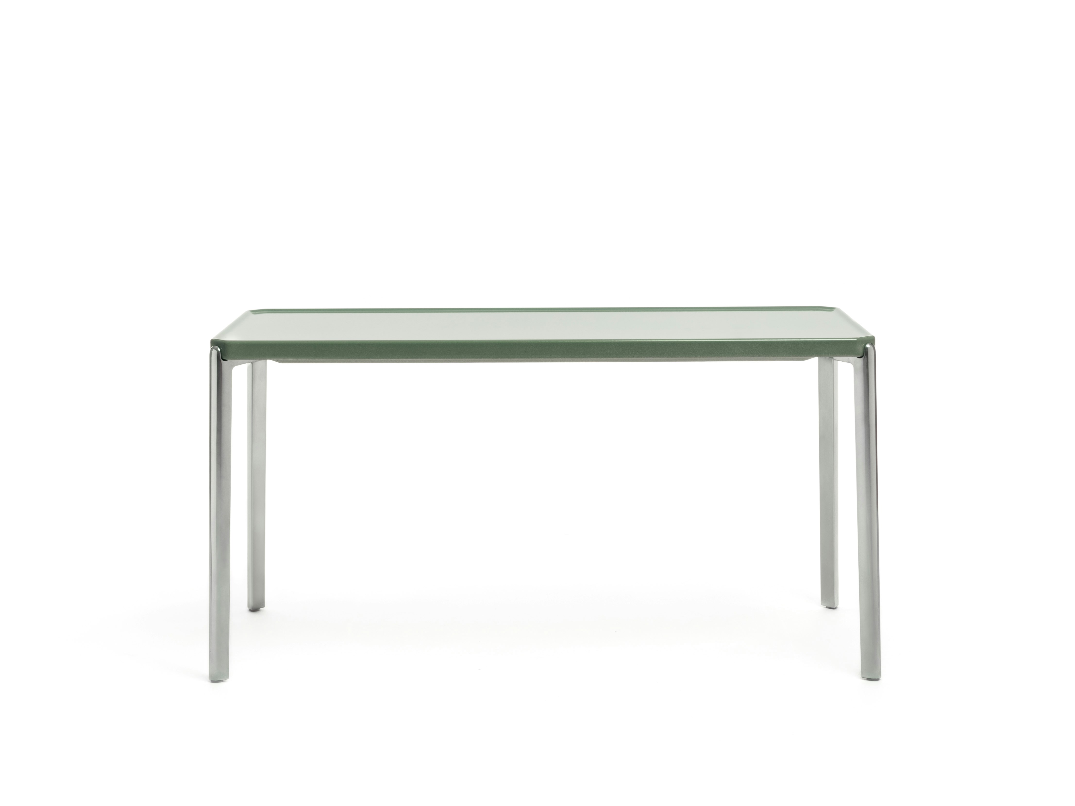 Tambour Table - 14.25In, Rectangular, Polished Aluminum, Green