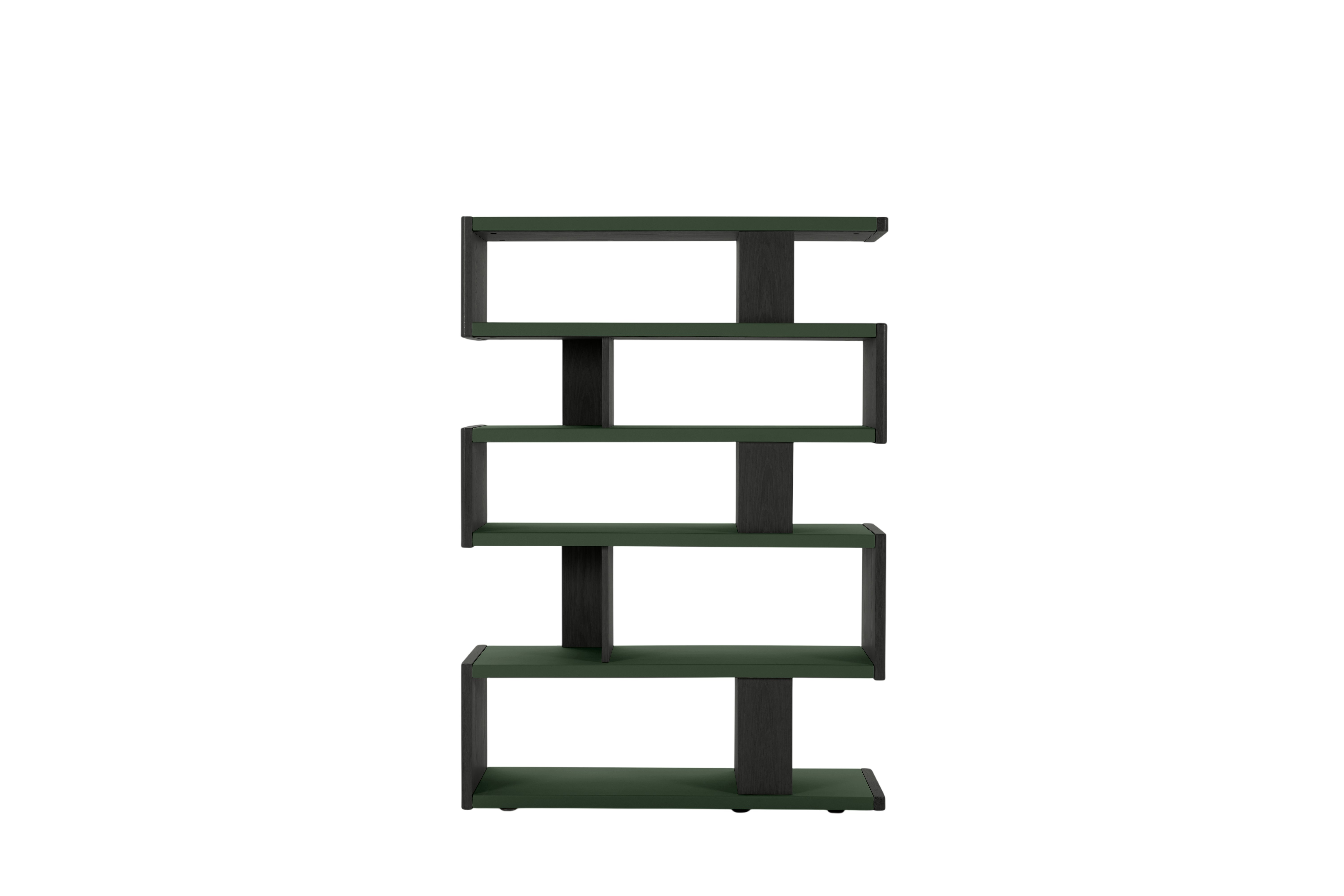 New Canaan High Bookshelf - Black oak, Bristol Leather, British Green