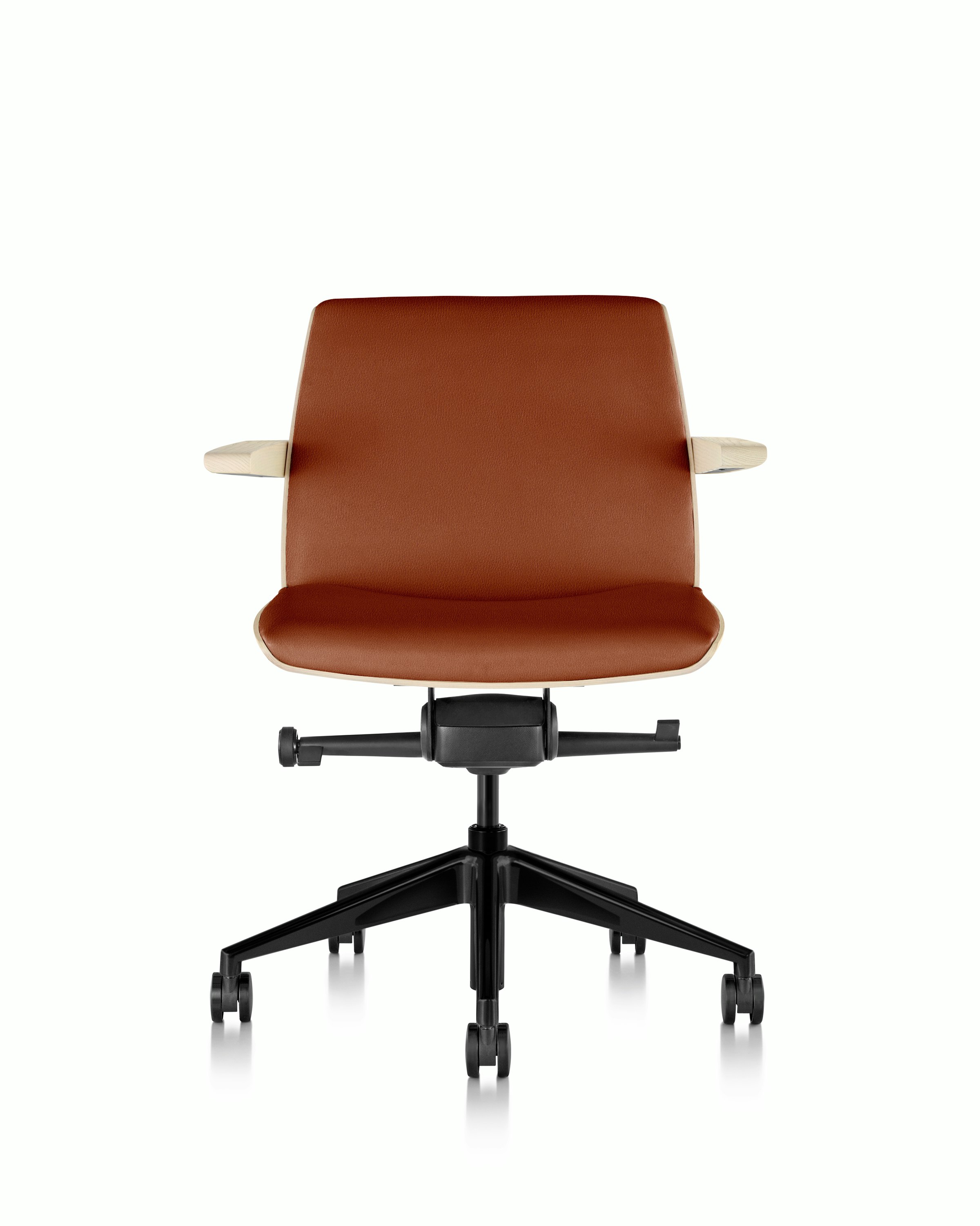 Clamshell Task Chair - Prone Leather, Ledge, Ash, Low Back, With Arms, Hard Caster