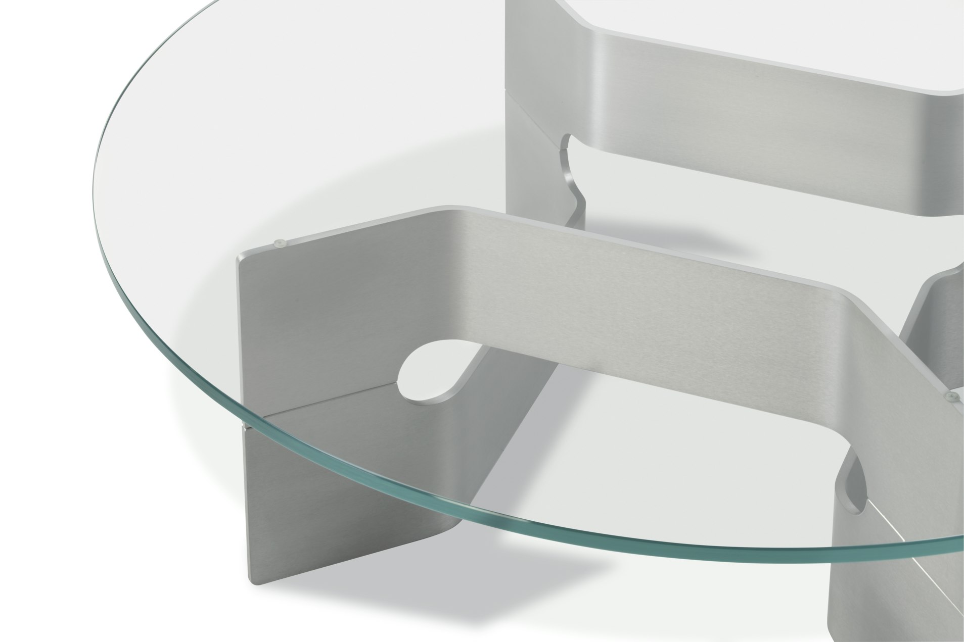 A detailed look at a JG Coffee Table- Brushed Aluminum.