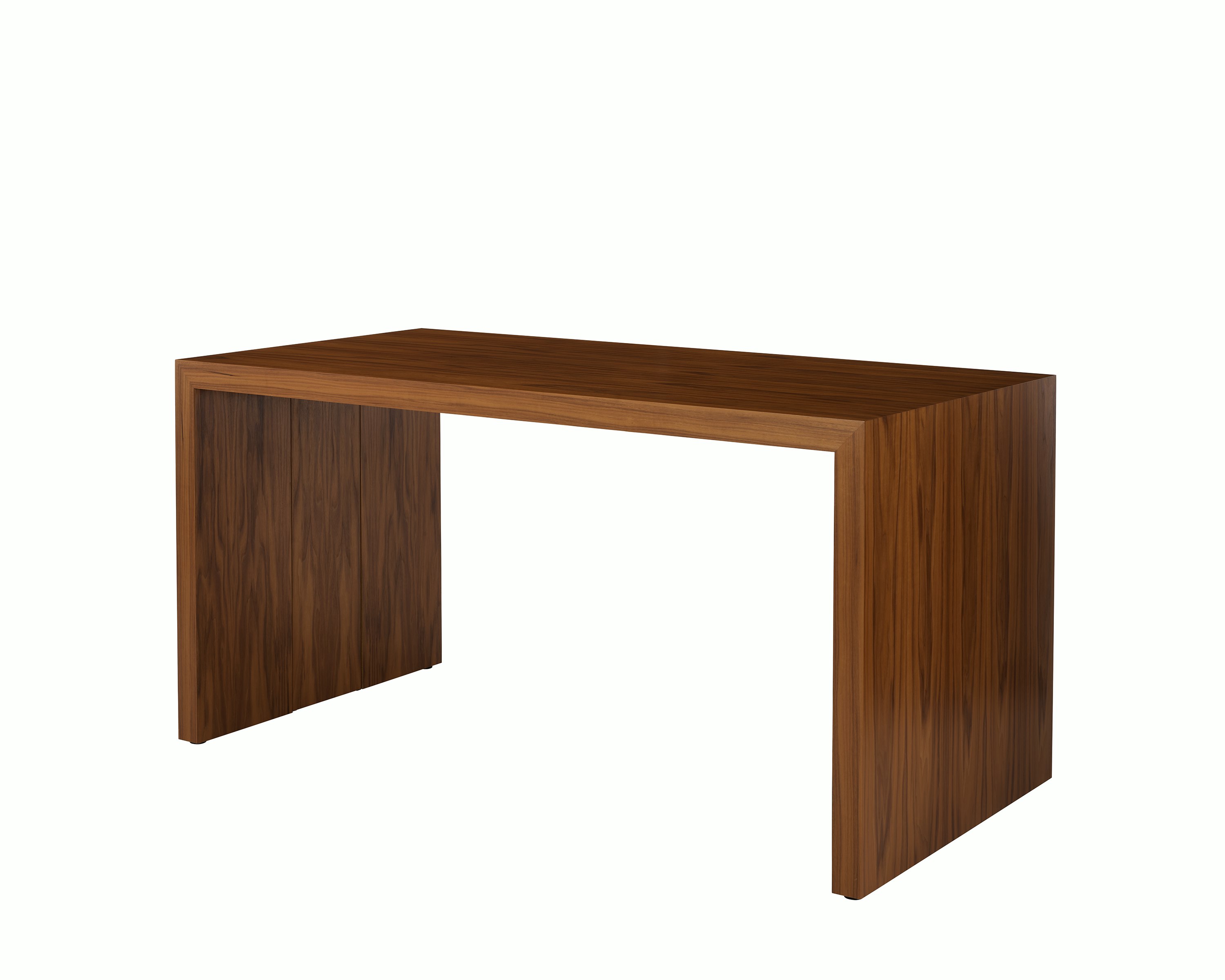 JD Waterfall Table in Walnut bar height, full view.