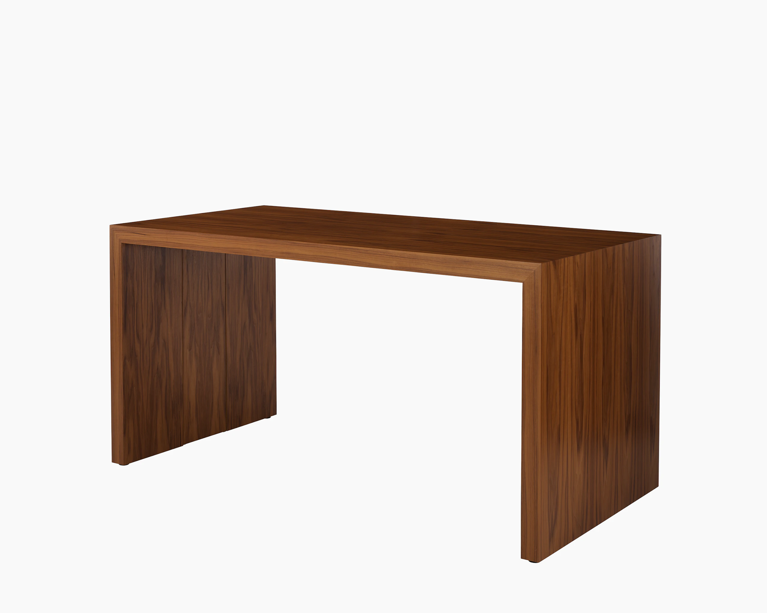 JD Waterfall Table in Walnut bar height, full view.