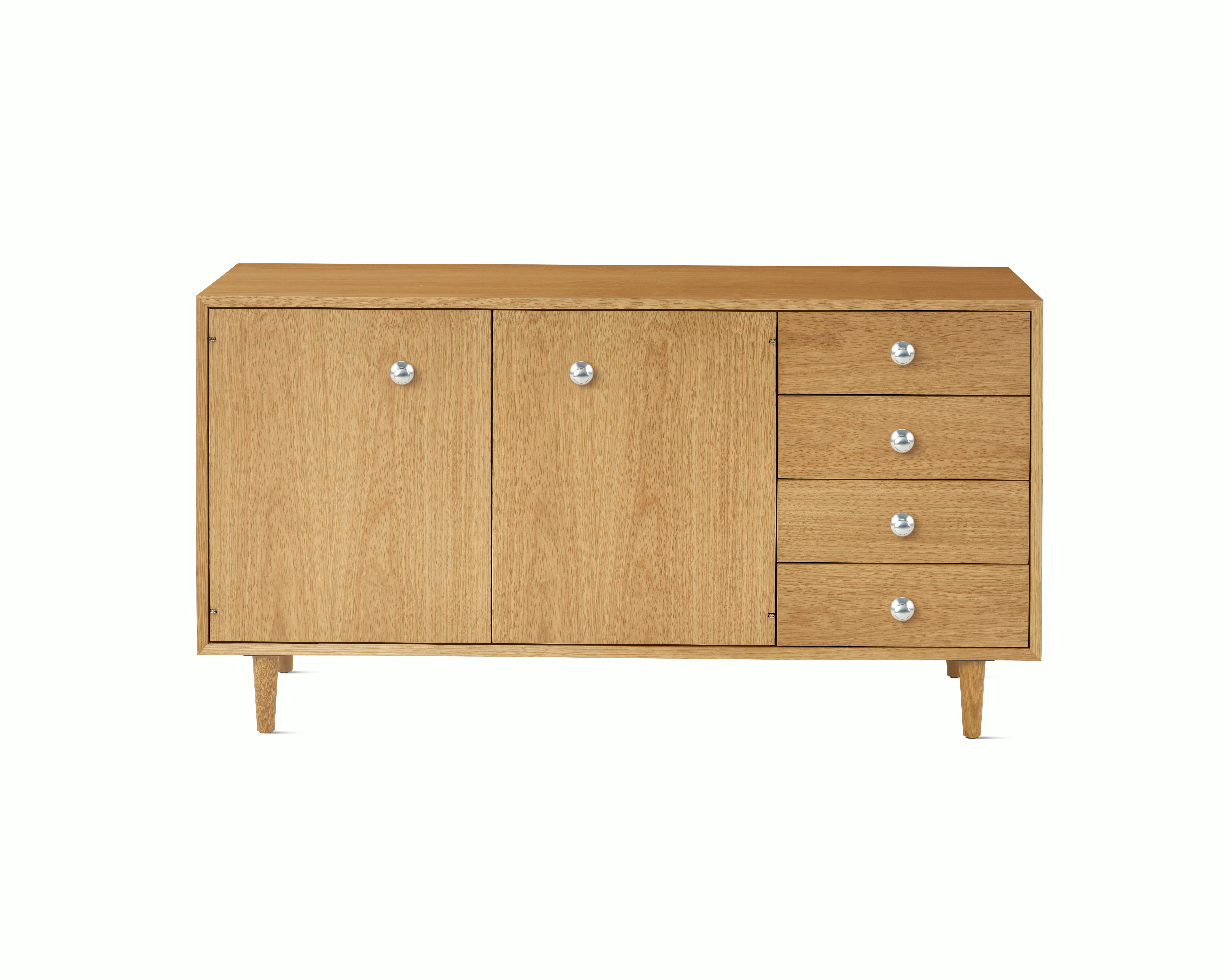 Nelson Basic Cabinet Series Credenza - White Oak,  Pawn Pull,  Taper Leg