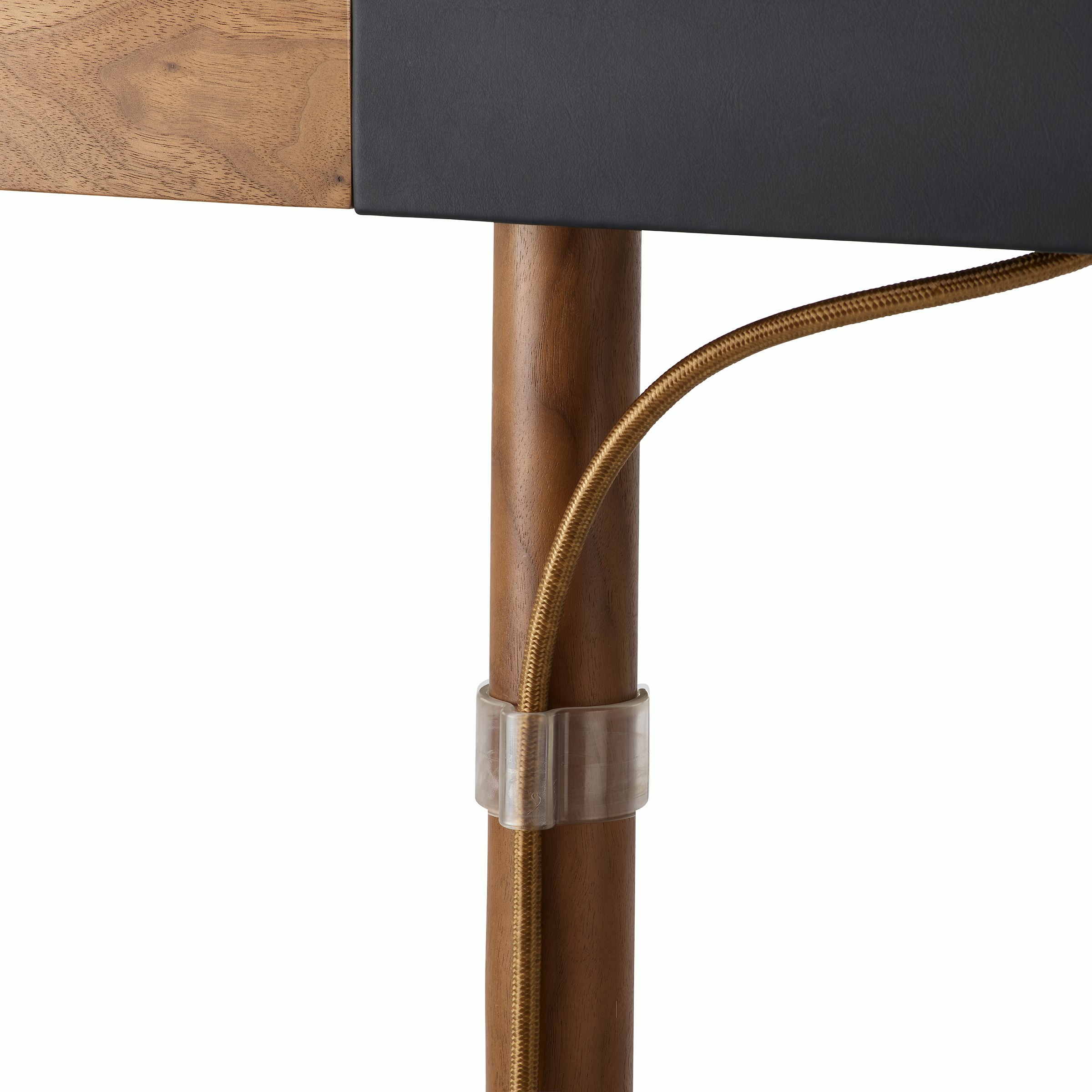 New Canaan Leatherwrap Sit-to-Stand Desk, Wire Management Clip Detail .
