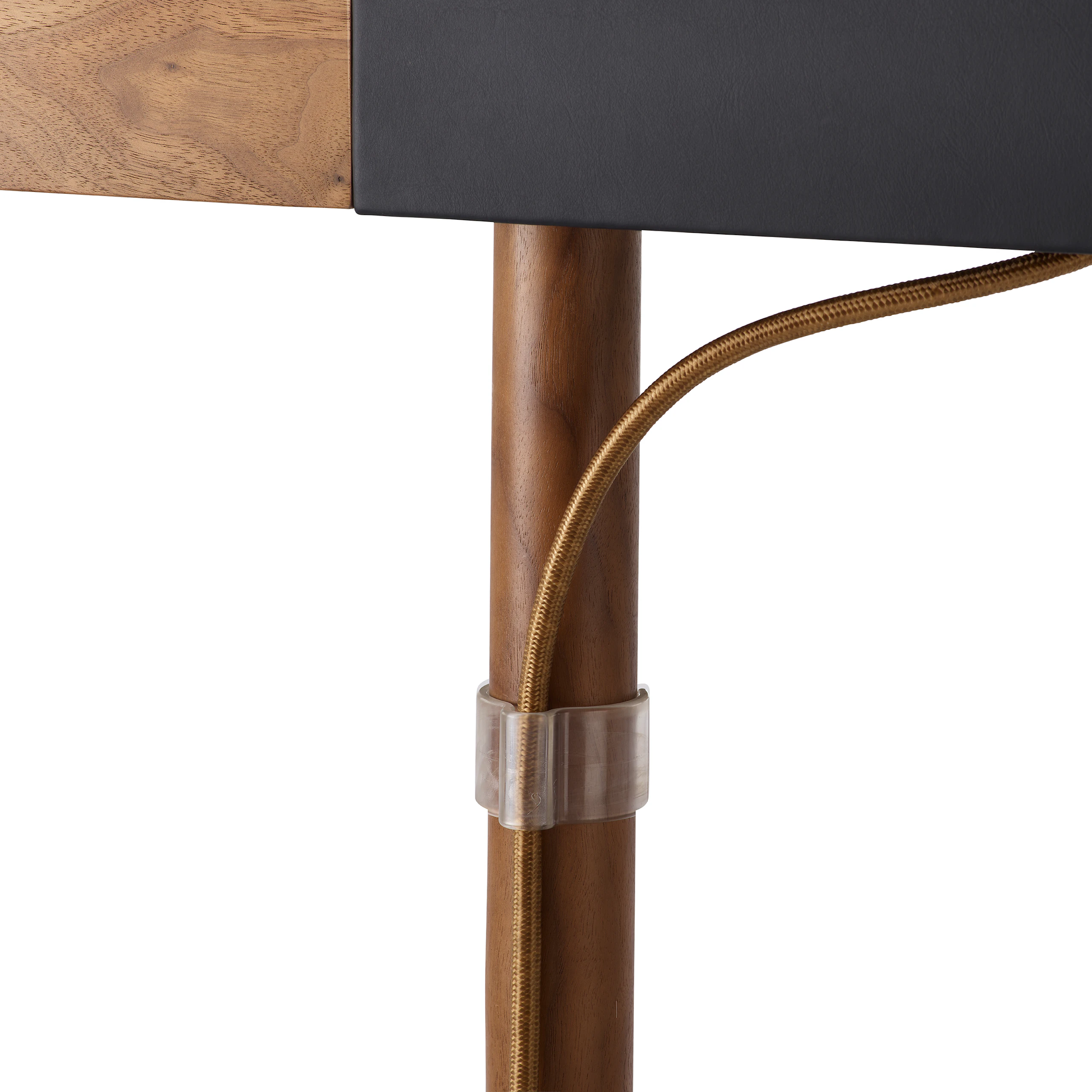 New Canaan Leatherwrap Sit-to-Stand Desk, Wire Management Clip Detail .