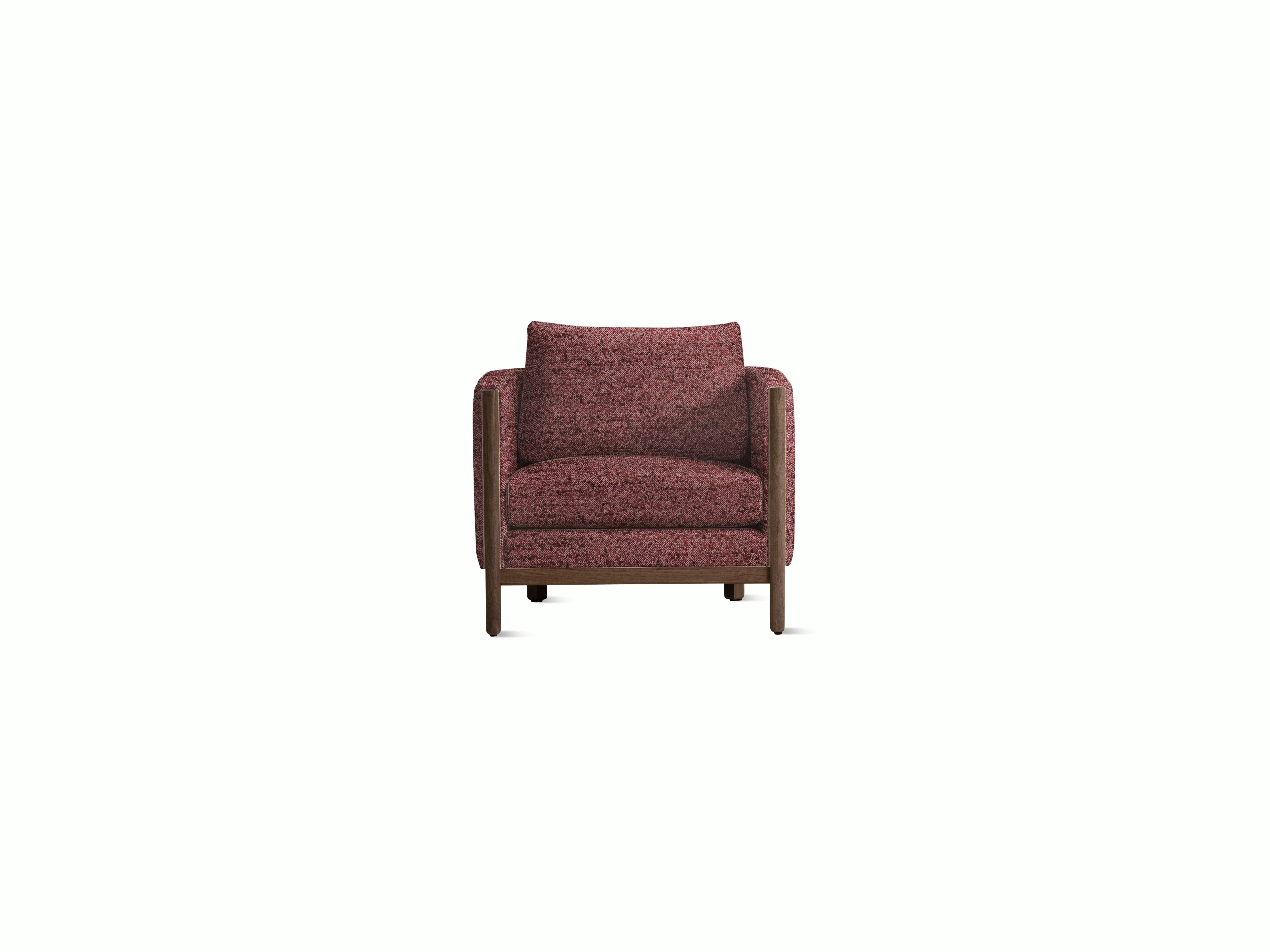A Emmy Armchair in merlot viewed from the front.