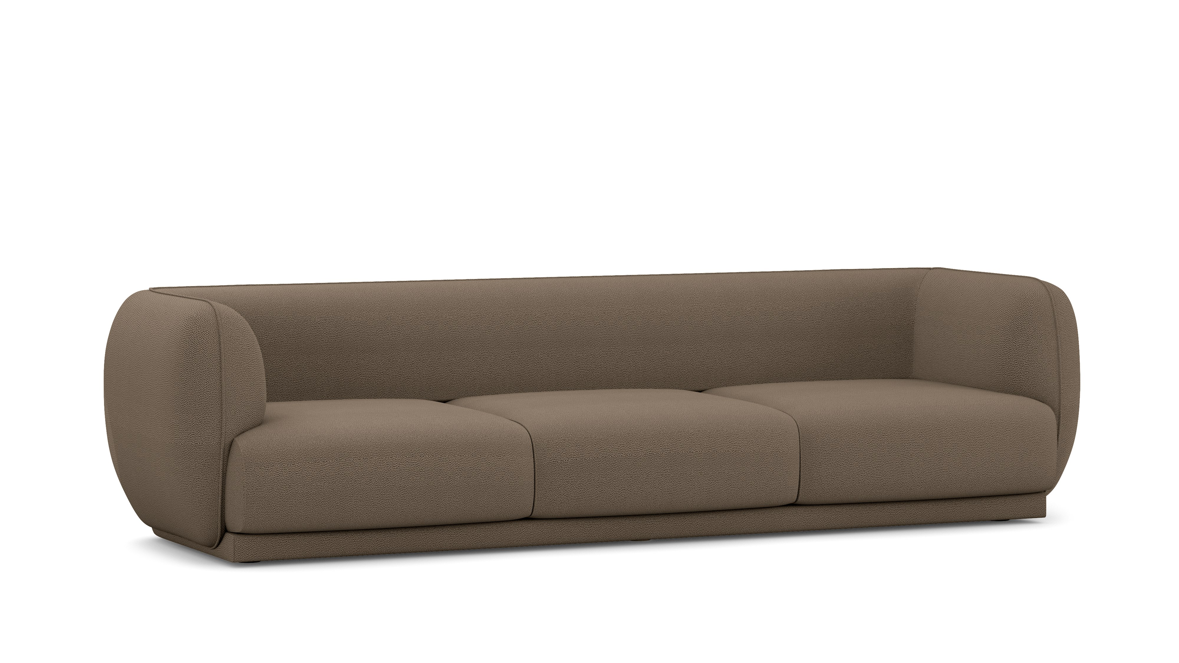 A Meris Sofa in Brown viewed from an angle.