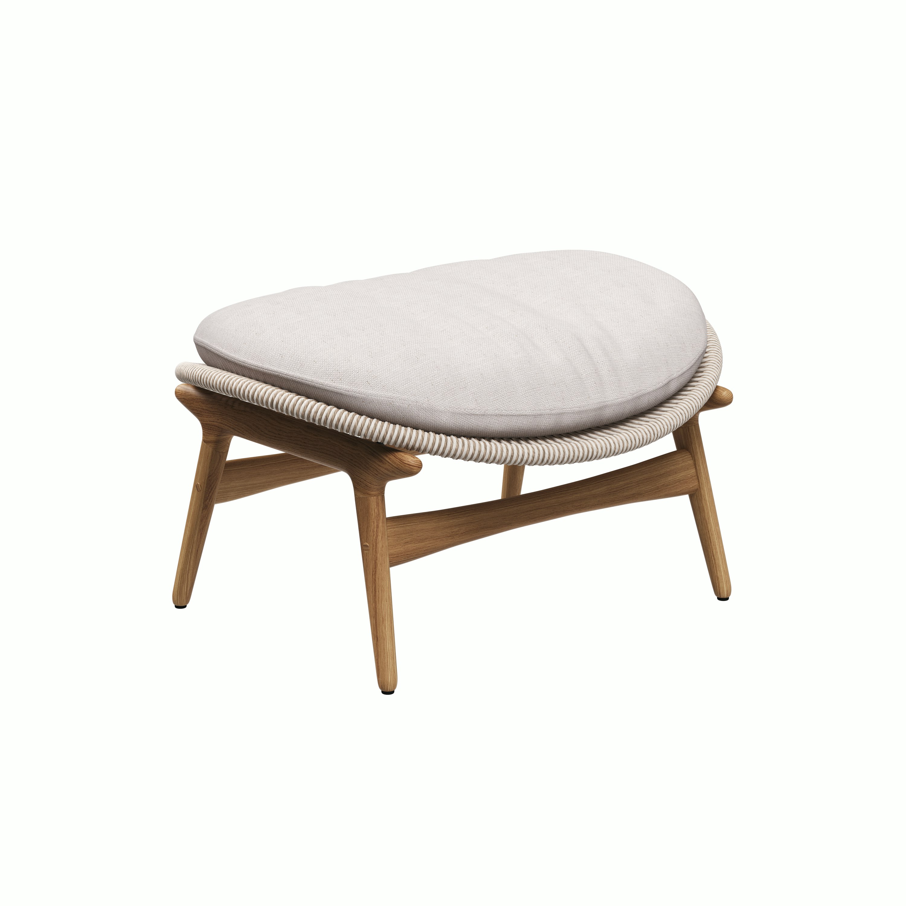 A Bora Ottoman in Sorrel Wicker Viewed from an angle.