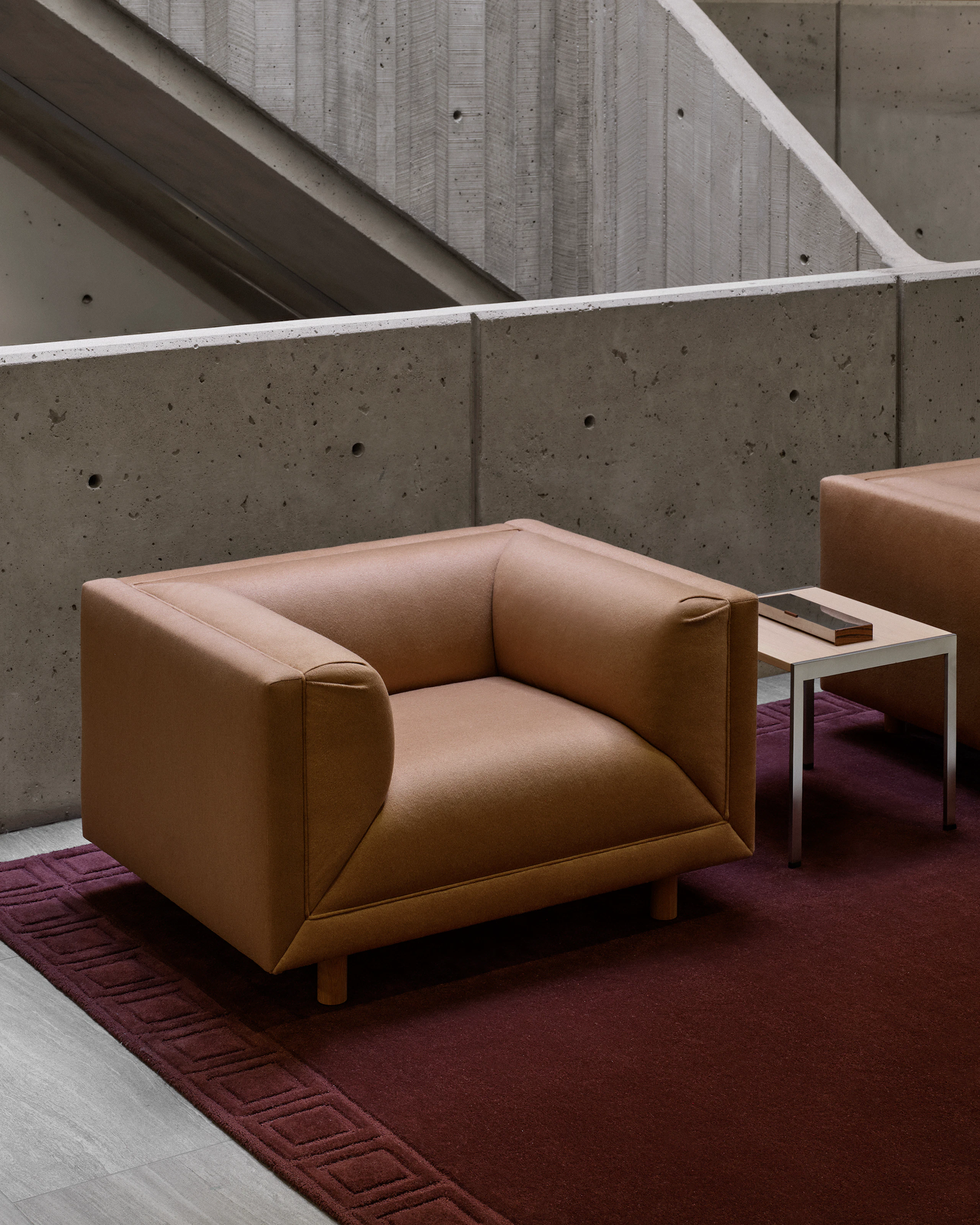 Rolled Arm Chairs, in brushed camel