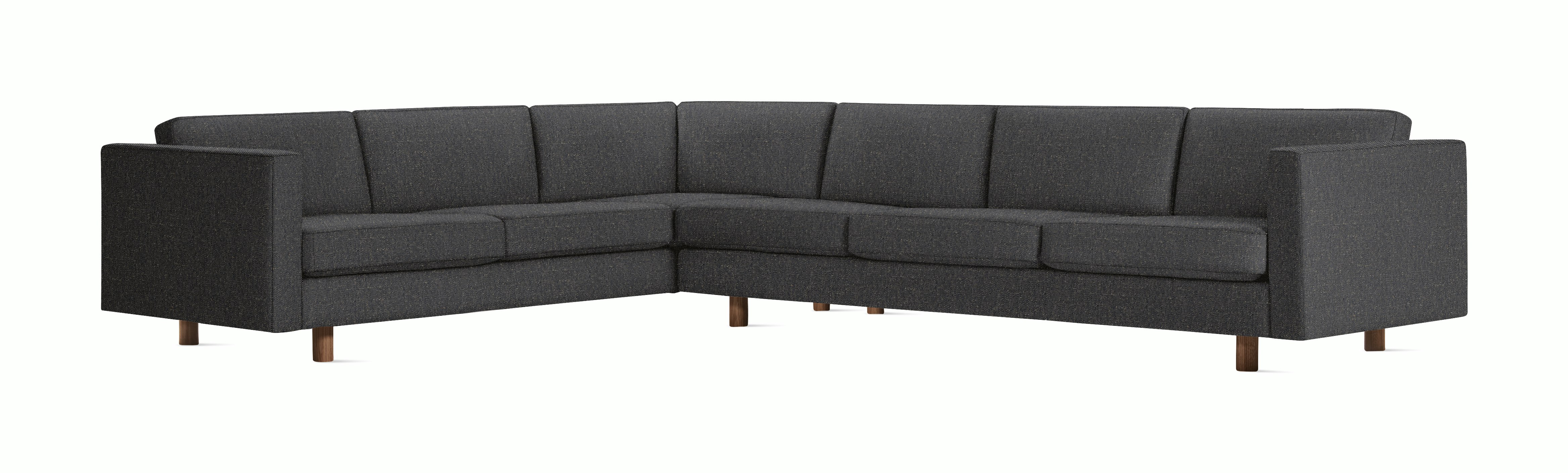 A Lispenard Corner Sectional in Millennium with Walnut finish viewed from the front.