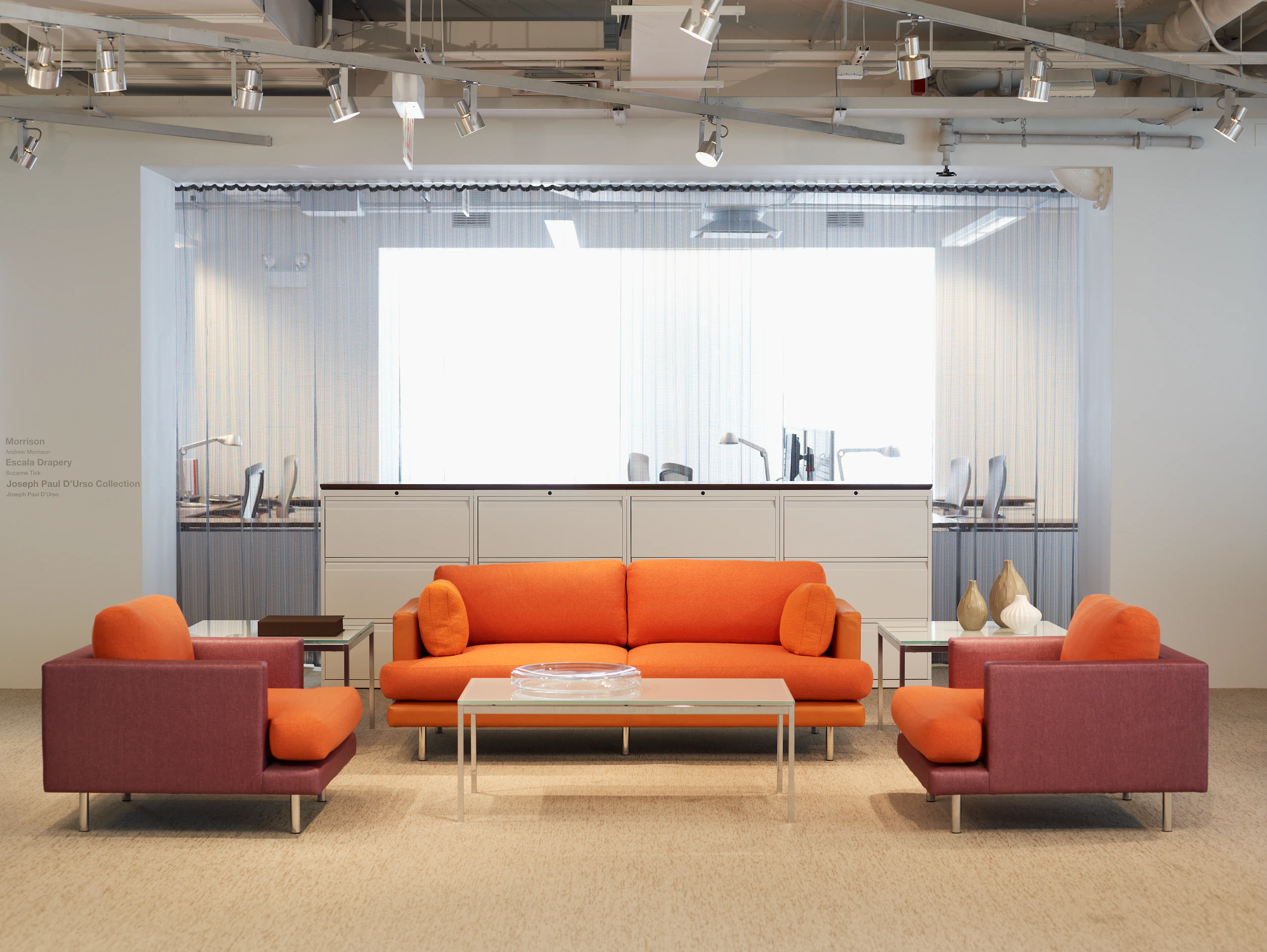 D'Urso small contract sofa in orange upholstery