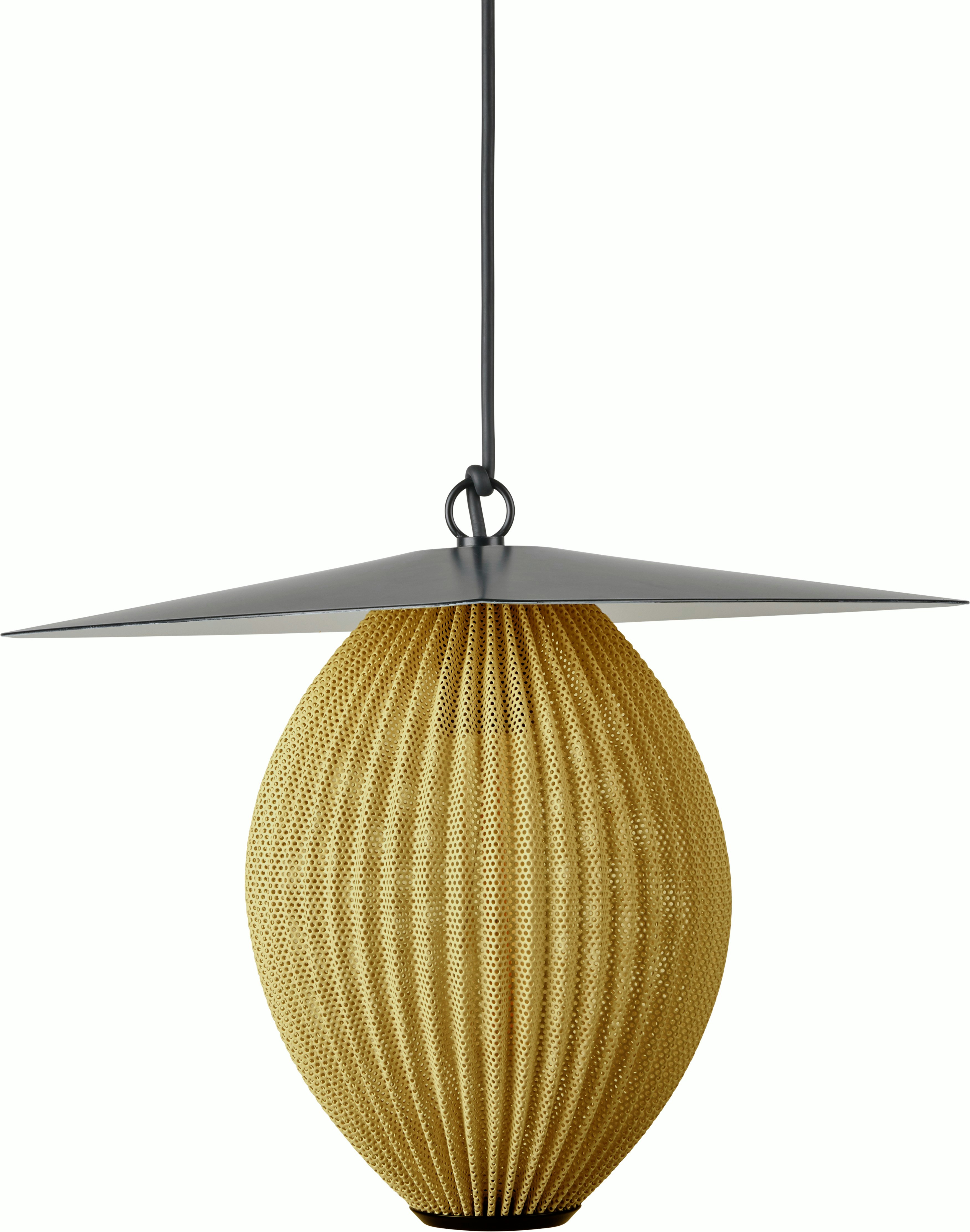 A Satellite Outdoor Pendant in Mustard Gold viewed from the front.