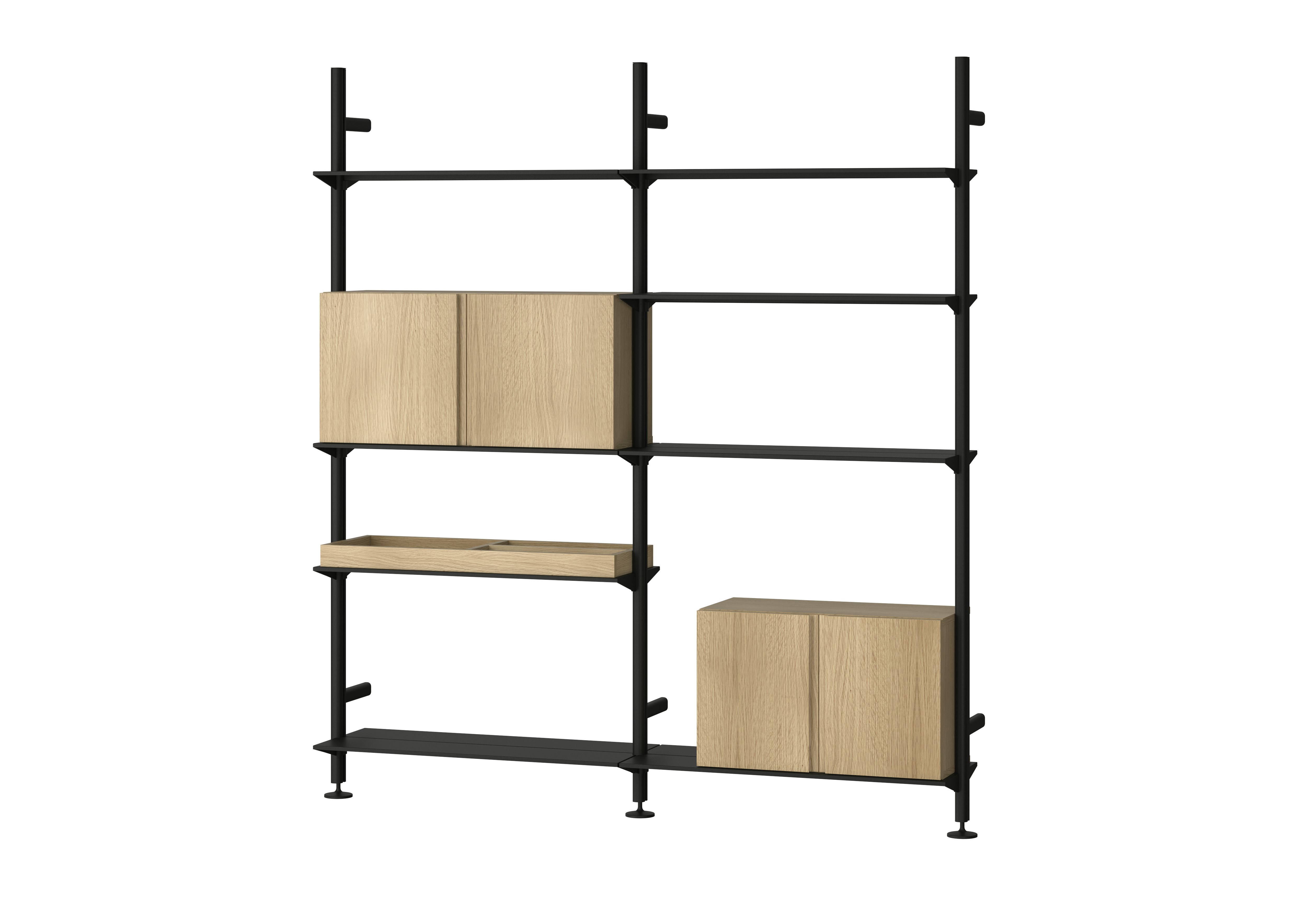 Pira Wall Shelving - 2 Bay, Black / White Oak