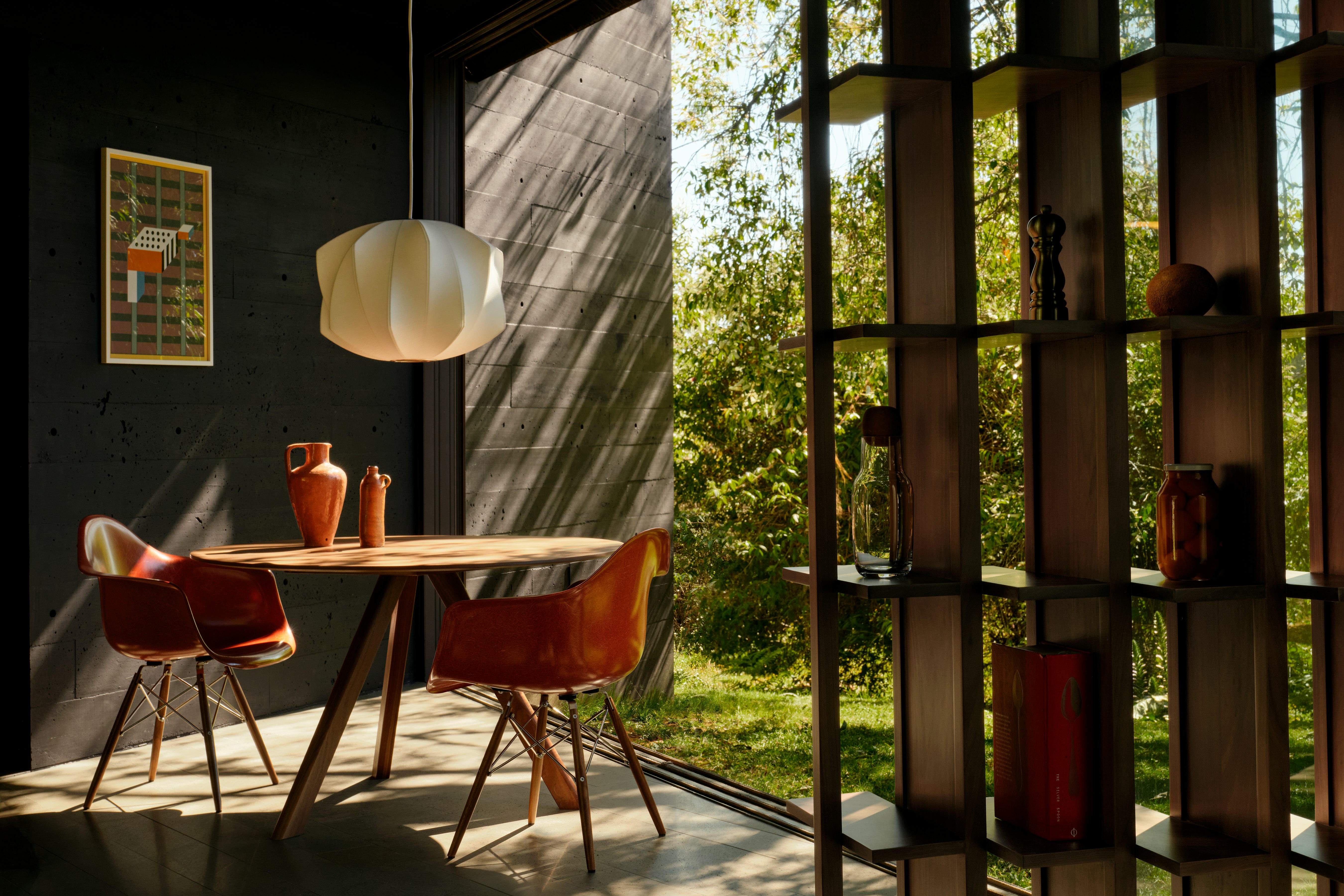 Eames Molded Fiberglass Chairs, CPH 20 Table and Nelson Propeller Pendant