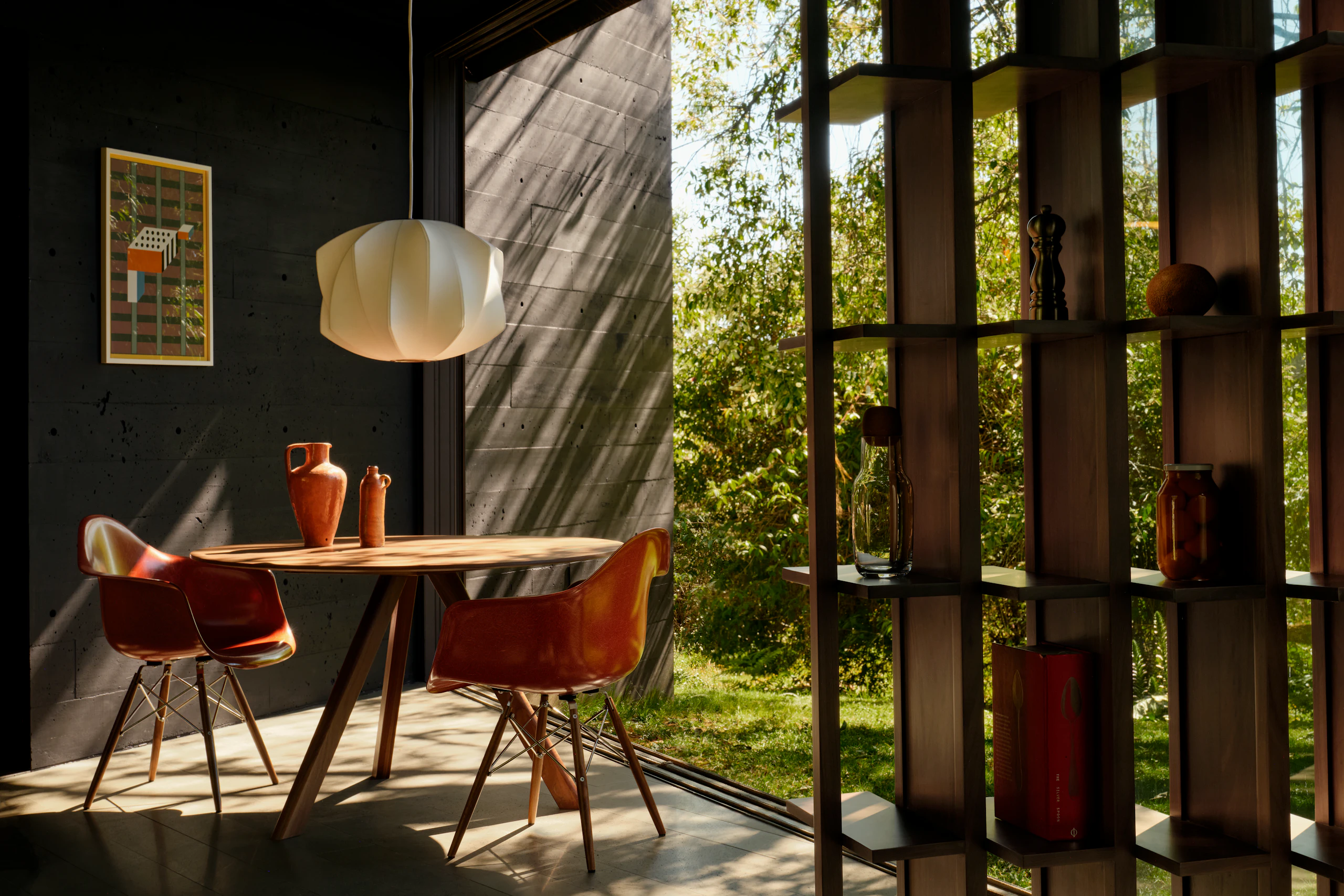 Eames Molded Fiberglass Chairs, CPH 20 Table and Nelson Propeller Pendant