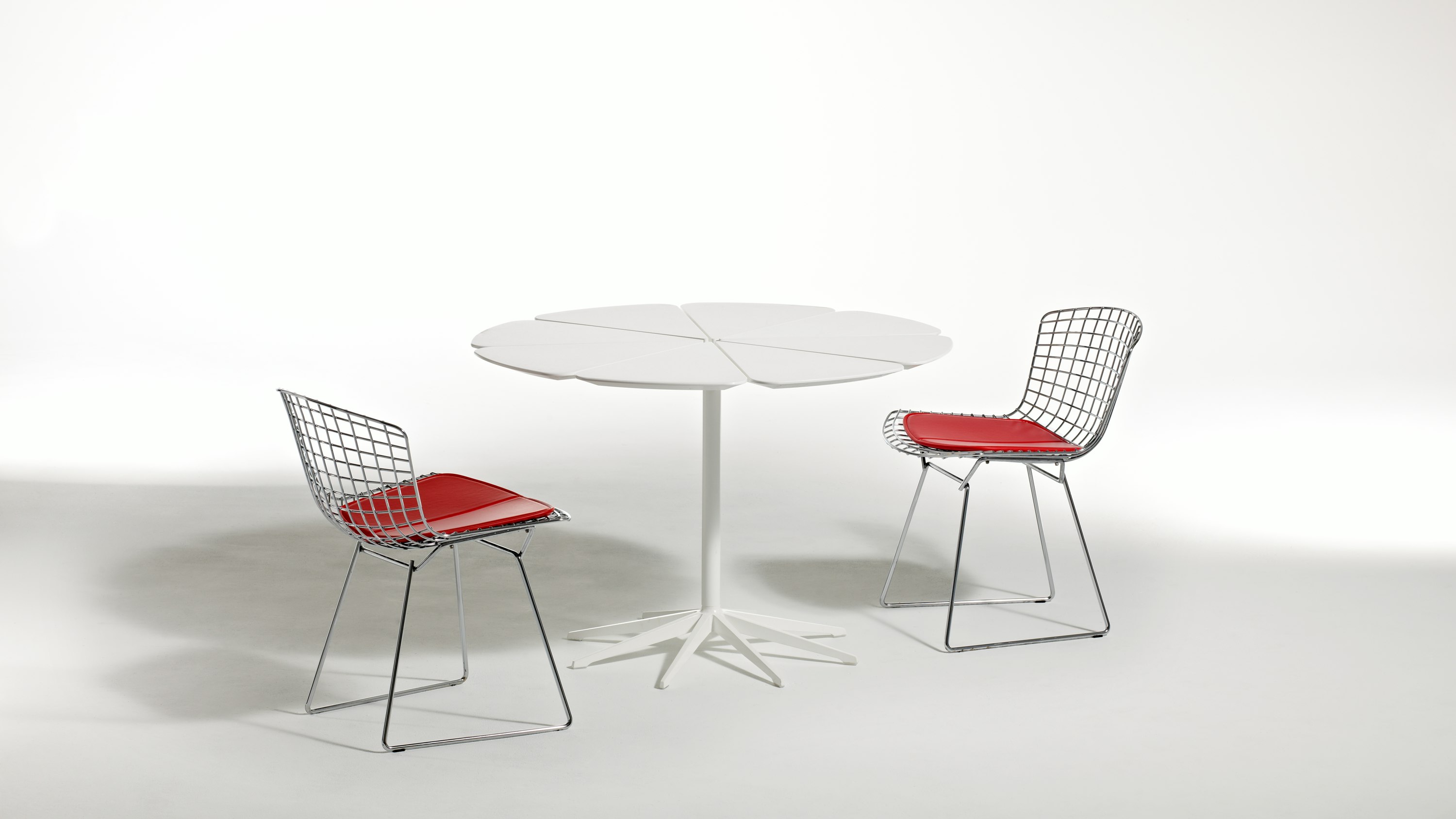 Petal Dining Table, Bertoia Side Chair