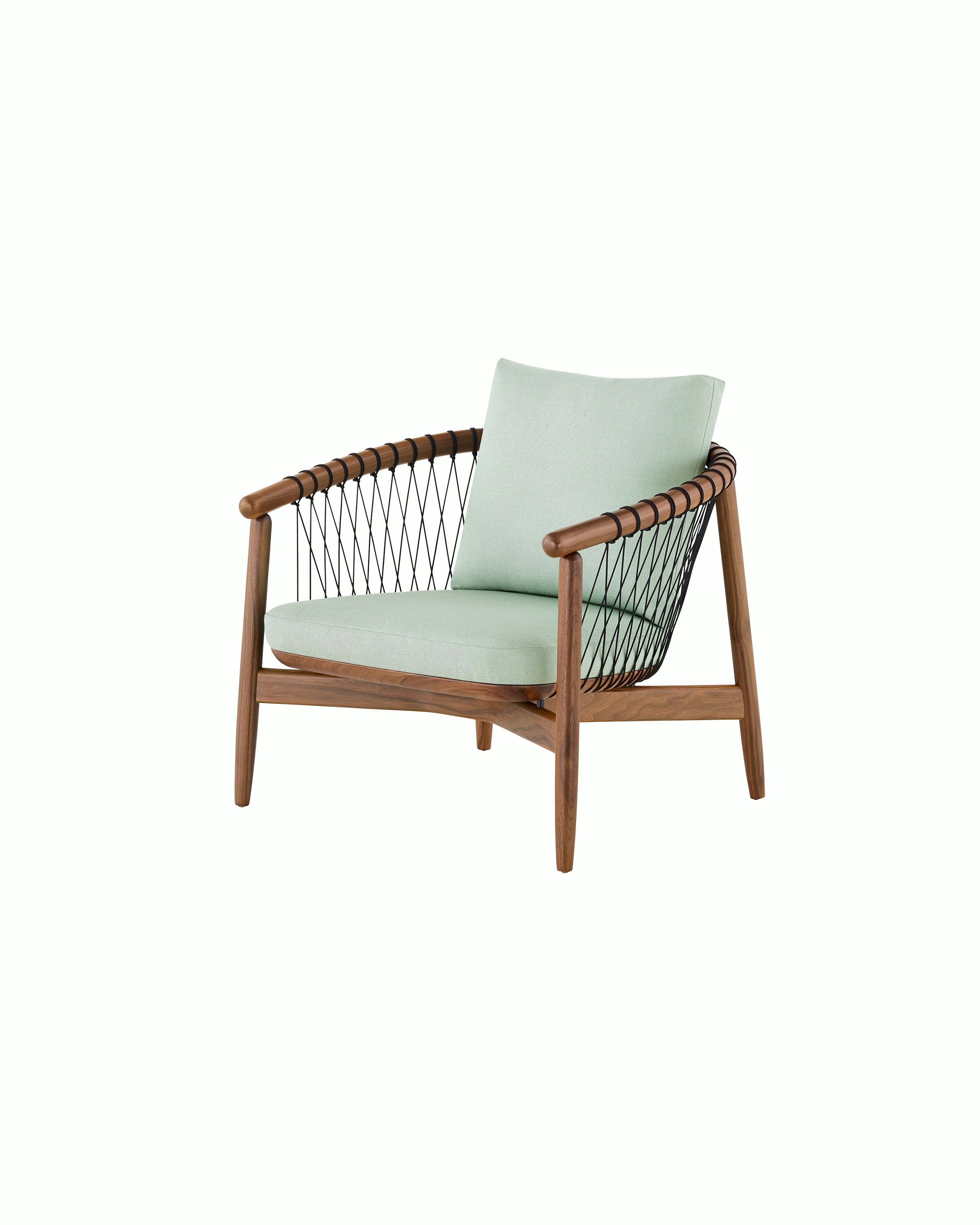 A Crosshatch Chair in Saille Celadon and Natural Walnut.