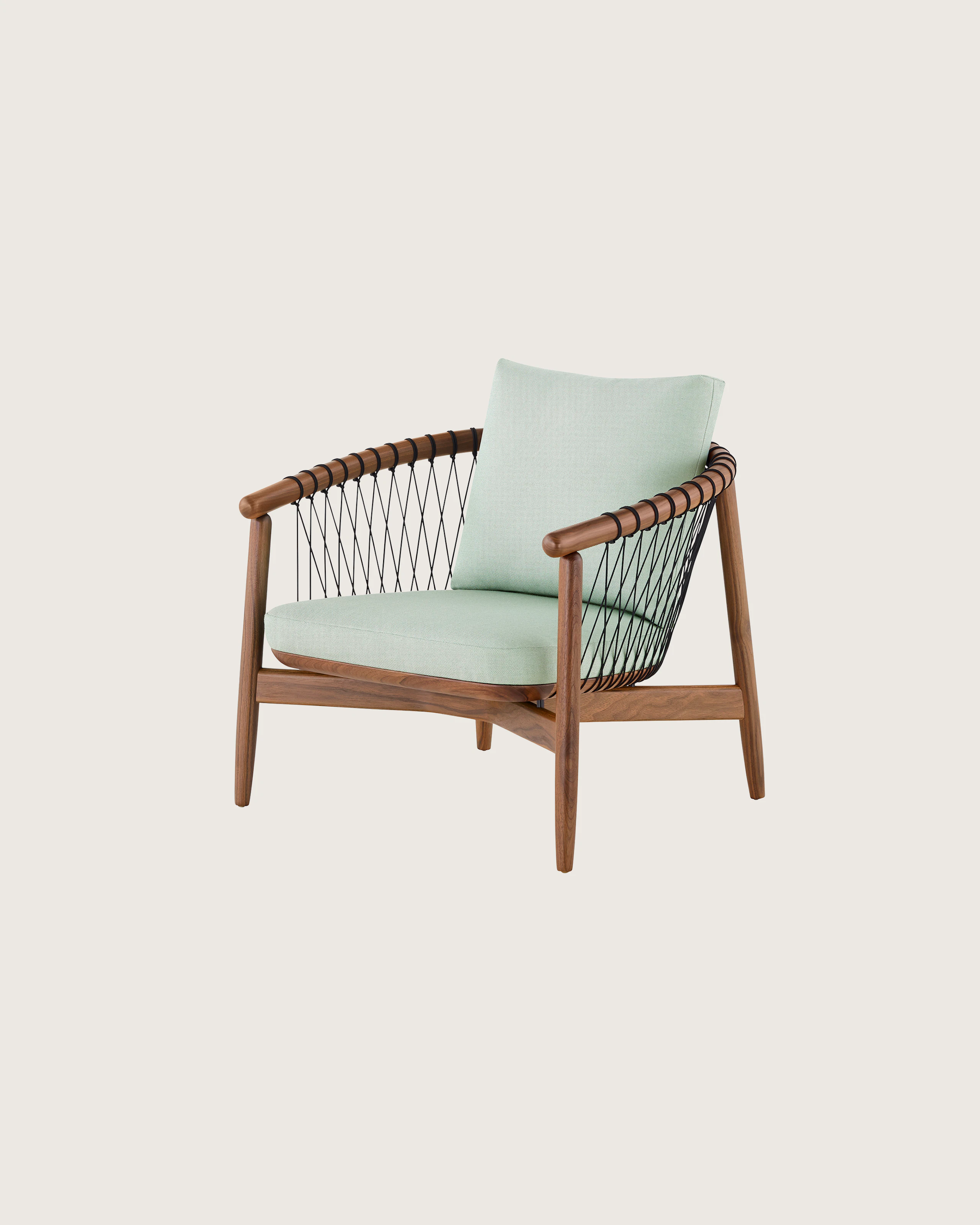A Crosshatch Chair in Saille Celadon and Natural Walnut.