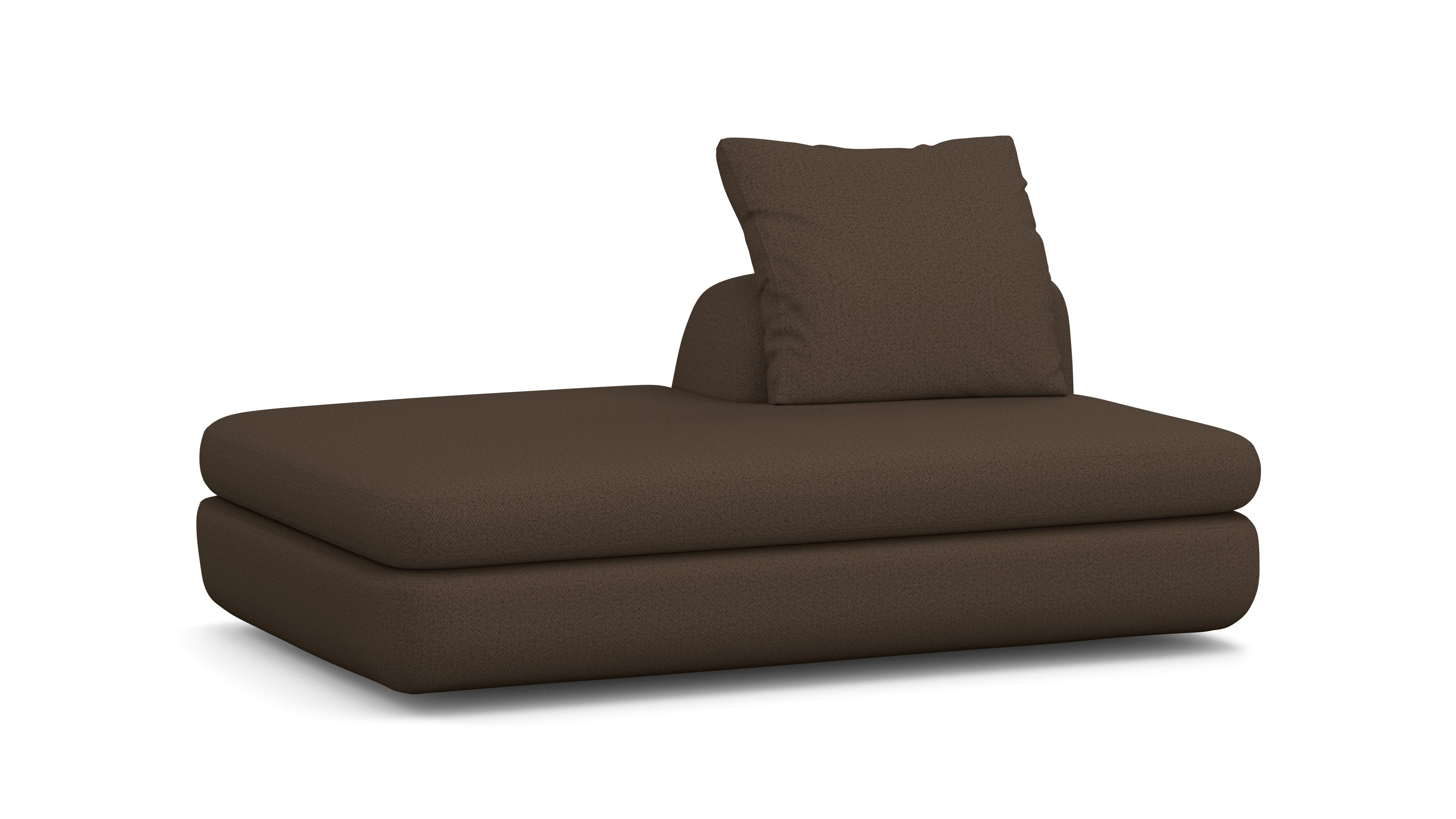 A Atlason Americano Open Chaise Module in chocolate viewed from an angle.