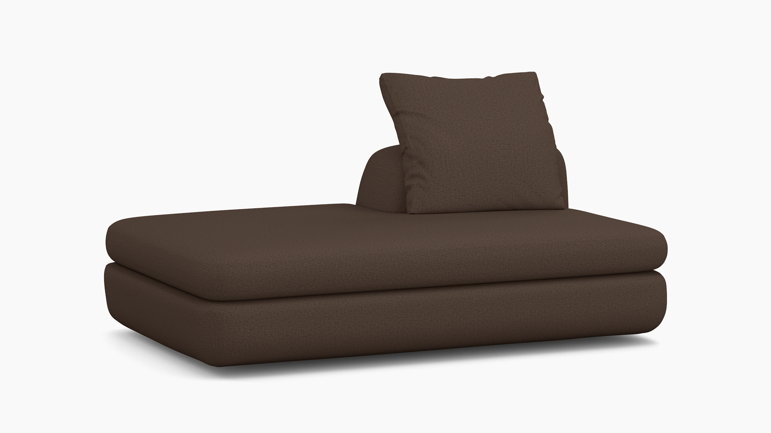 A Atlason Americano Open Chaise Module in chocolate viewed from an angle.