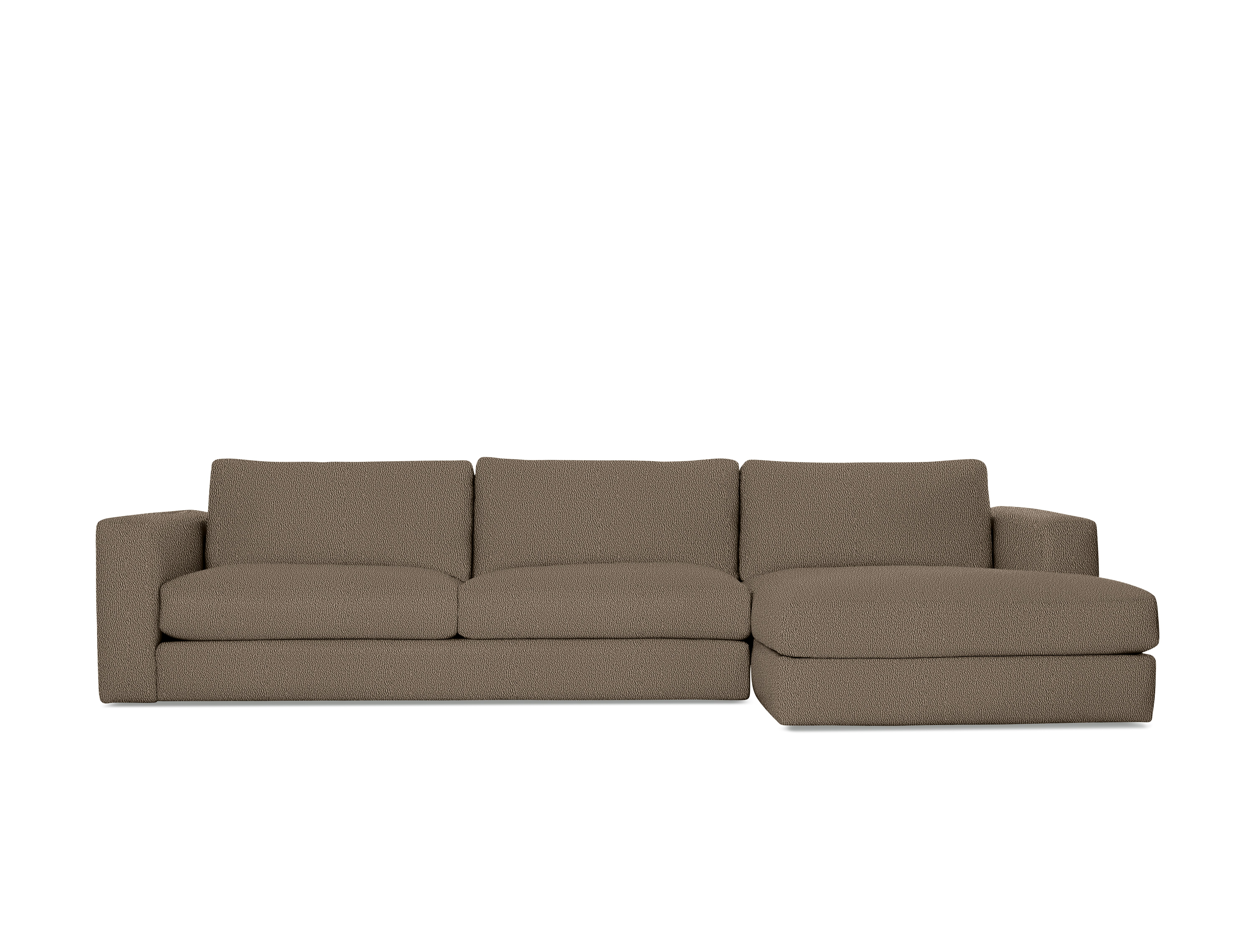 A Reid Sectional in Turf, Brown viewed from the front.