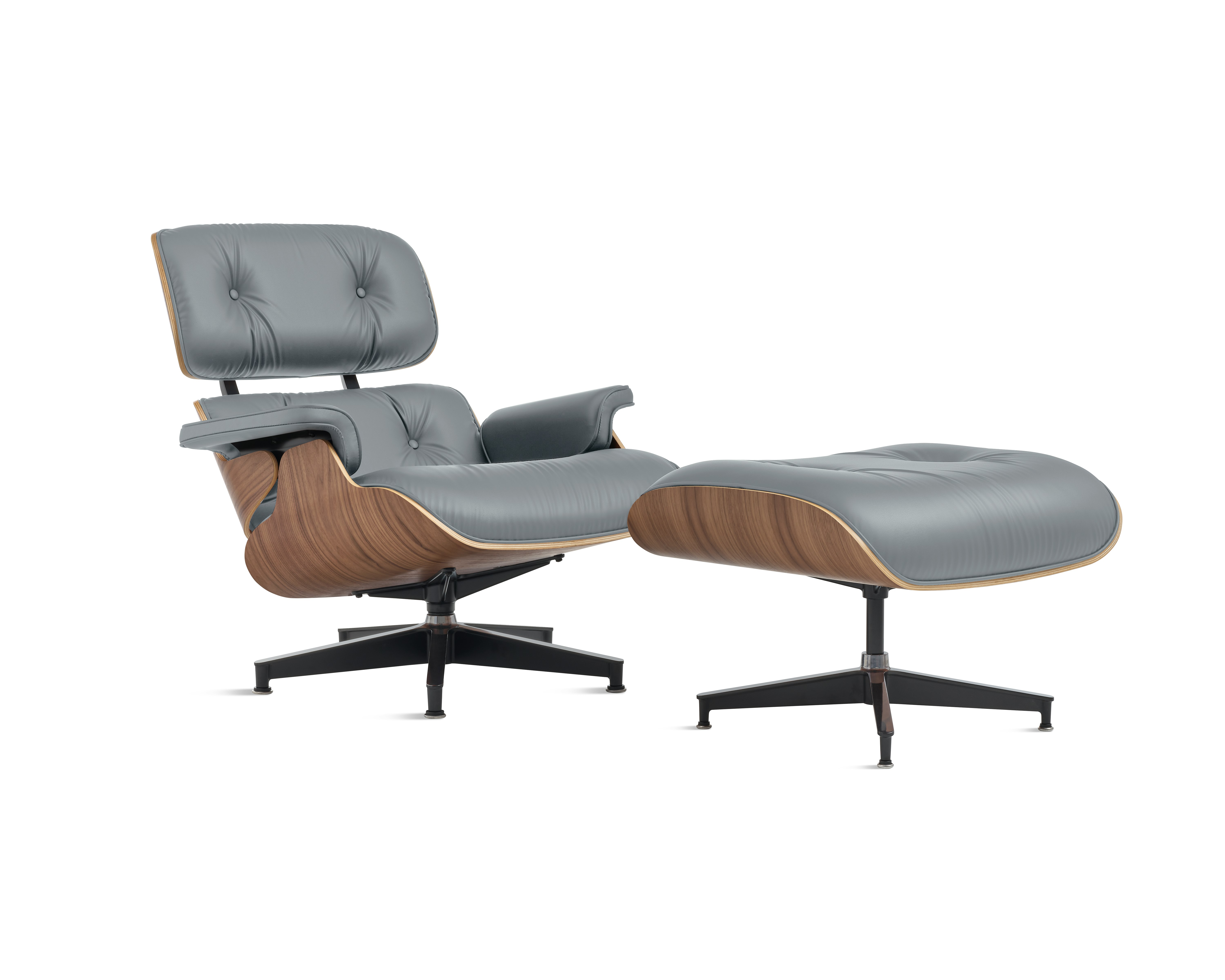 Eames Lounge & Ottoman,  3/4 View - All Grain (Edelman),  Walnut,  Mercury