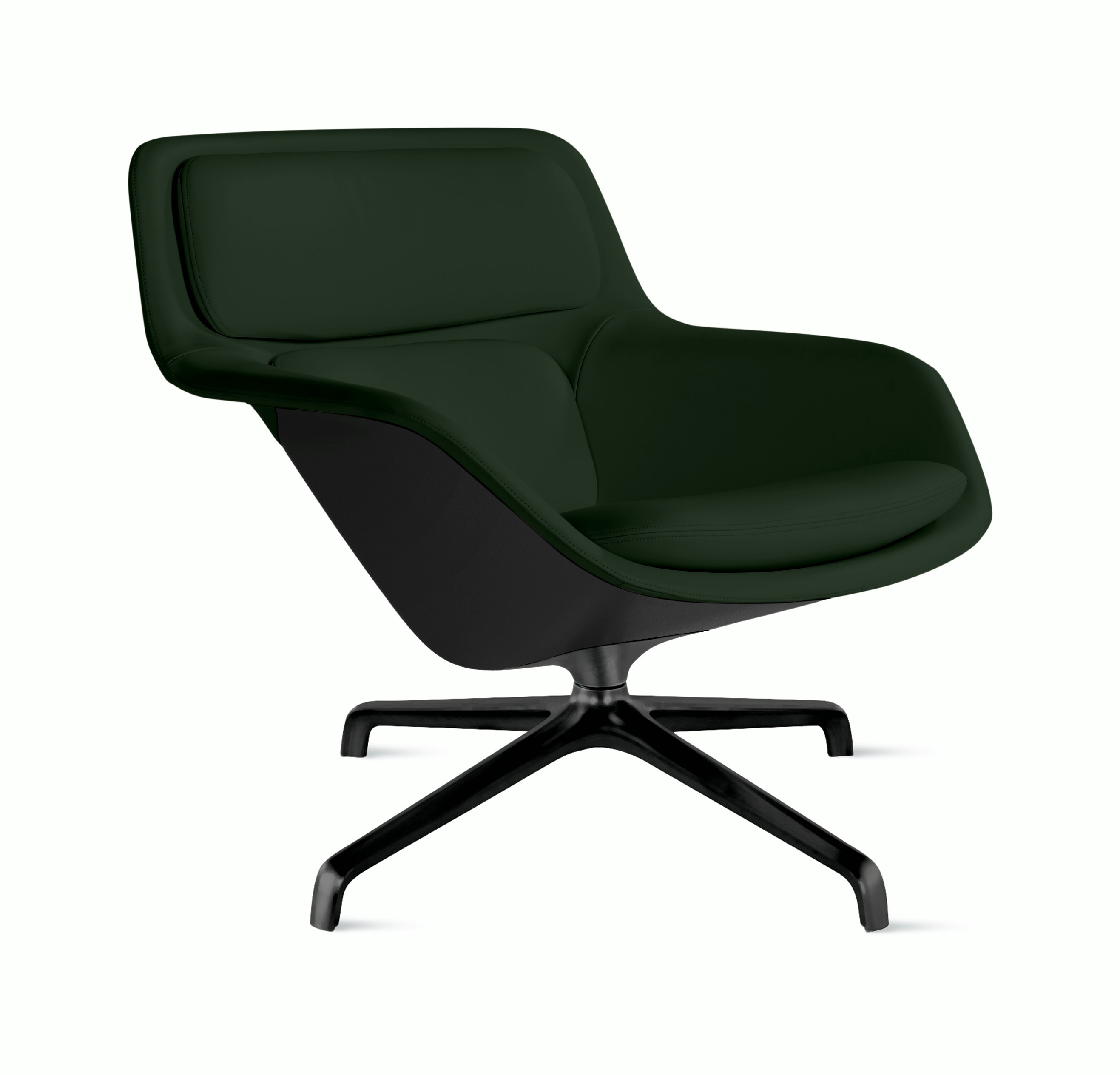 Striad Lounge Chair in Low Back,  4-Star Swivel Base Black,  Prone Leather,  Vine with Black Shell