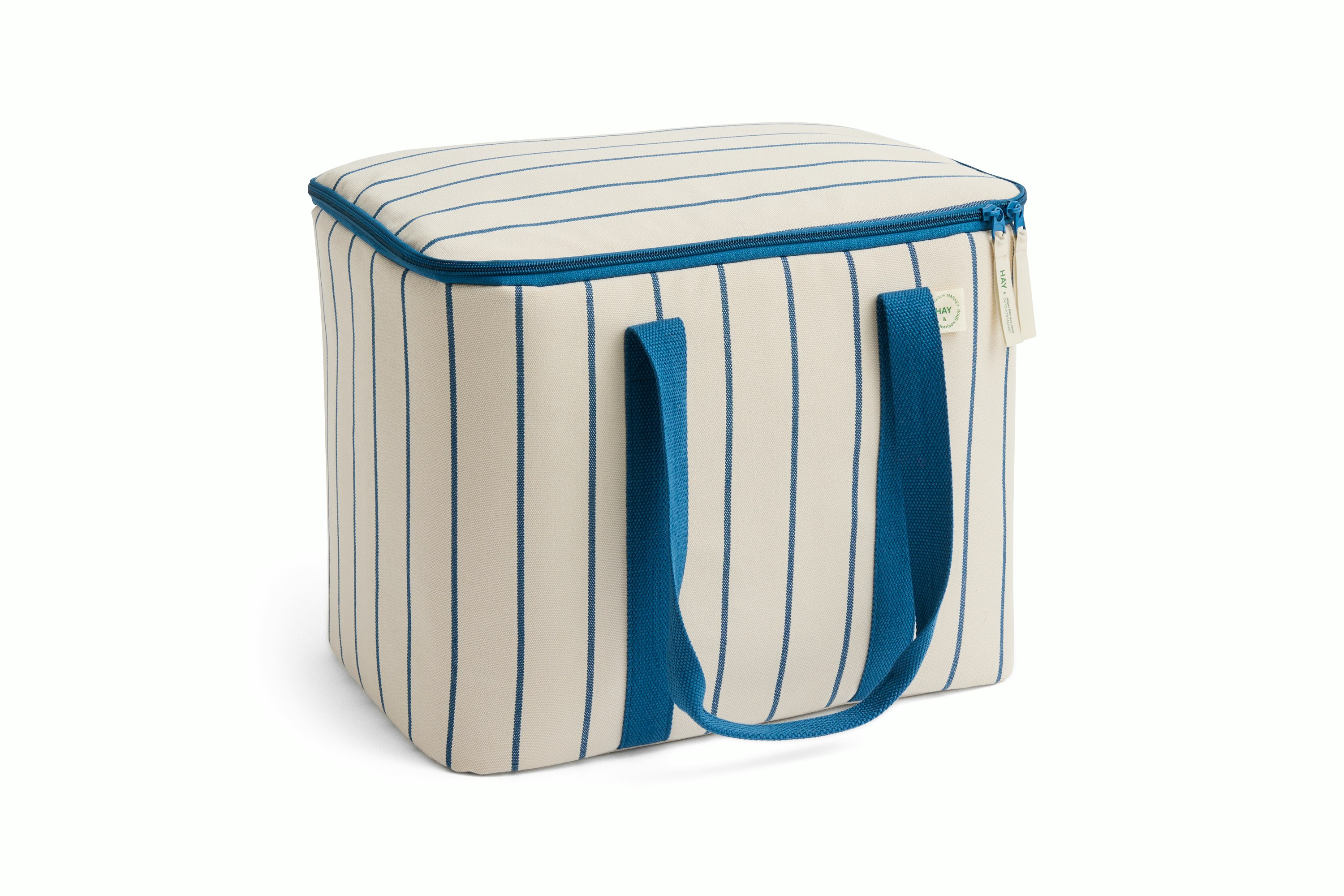 Outdoor Market Cooler Bag - Medium, Beige with Blue Stripe
