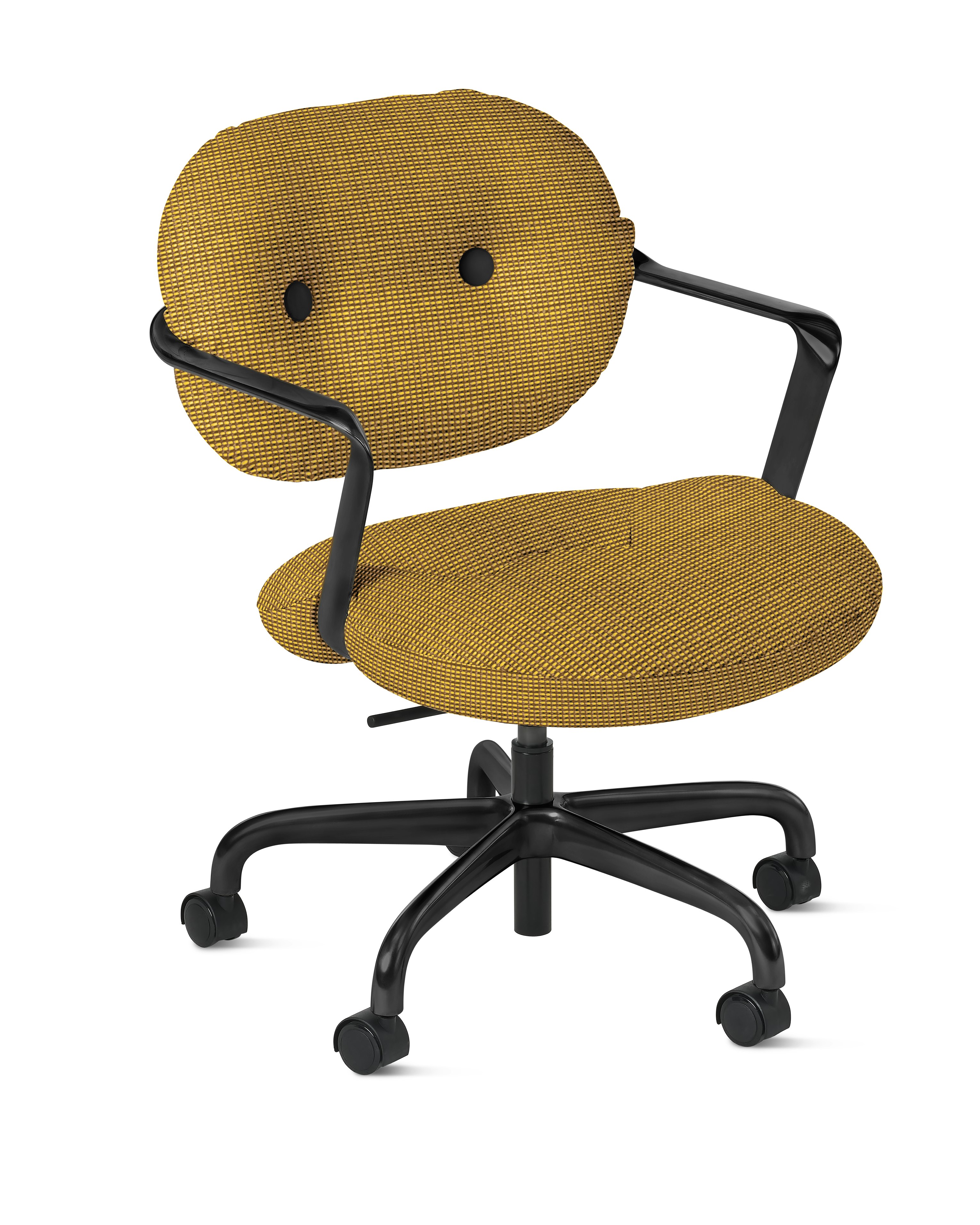 A Morrison Hannah Task Armchair in Armchair Cadmium Black Hard Caster viewed from an angle.