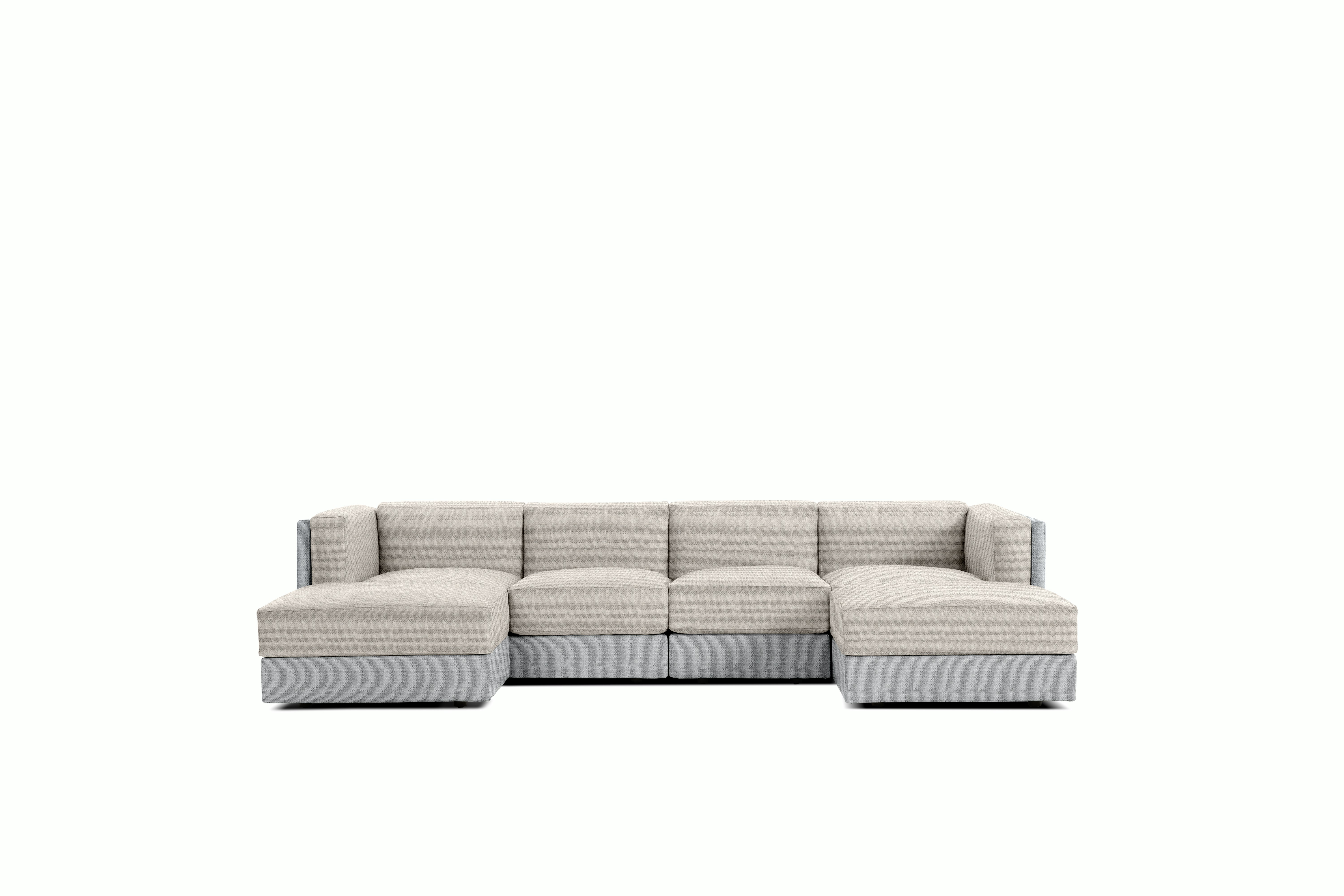 Symme Double Chaise Sectional - Fabric Frame,  Pebble Weave,  Fog,  Pebble Weave,  Buff