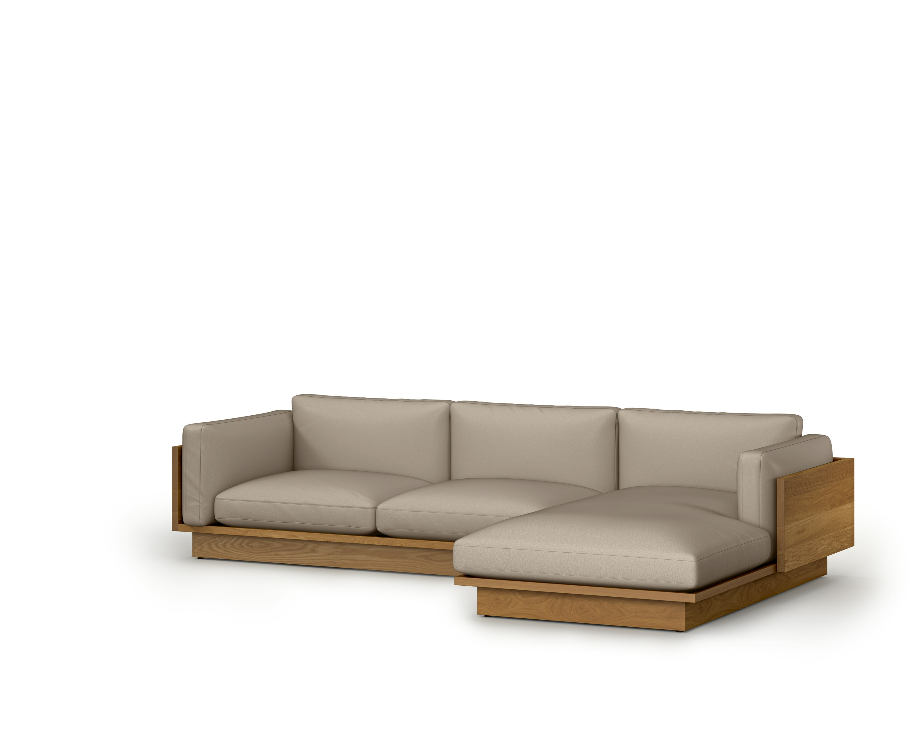 Pawson Drift Chaise Sectional - Right, Raise Leather, Gesso, White Oak