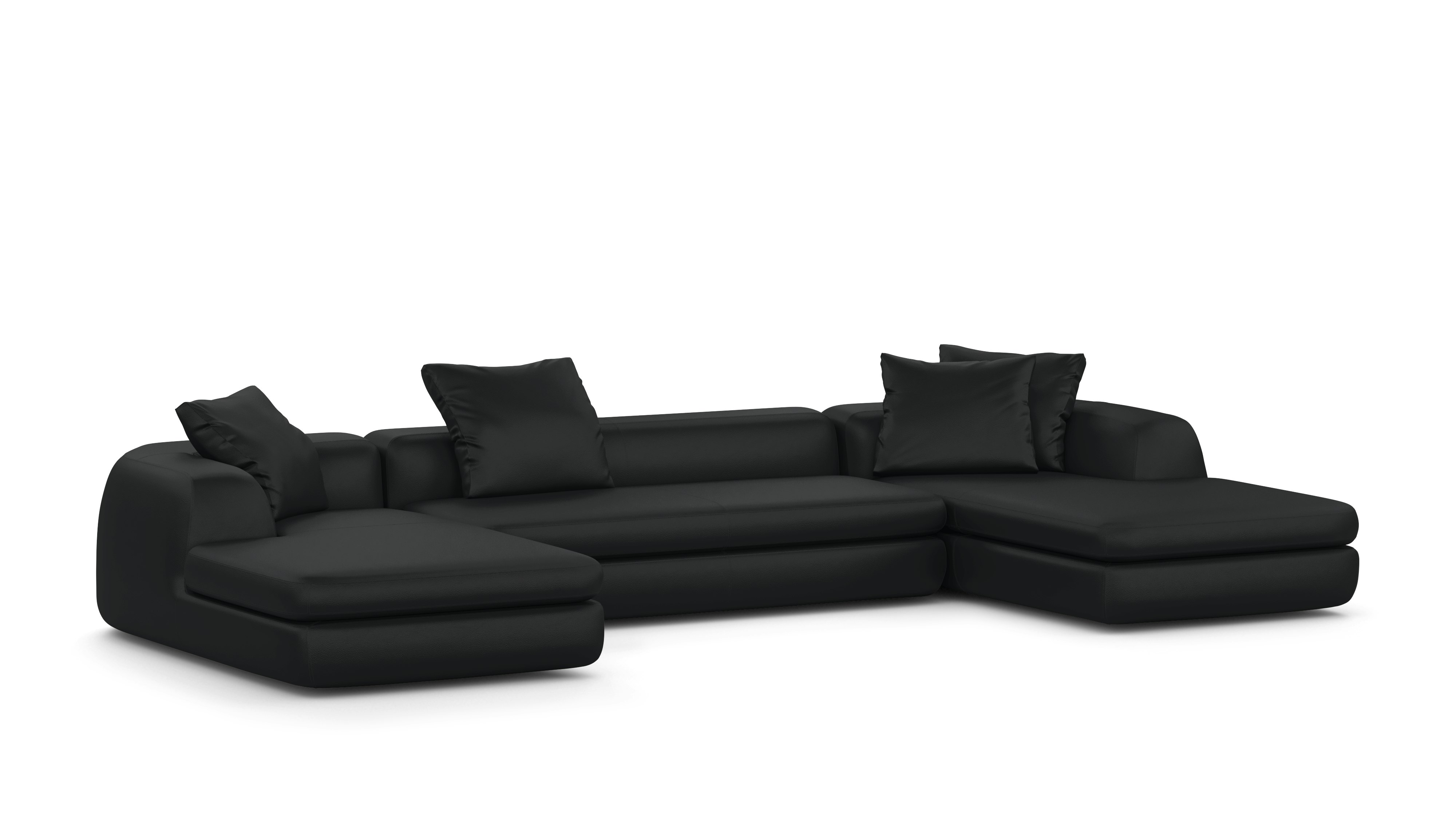 A Atlason Americano Double Chaise Sectional in obsidian Viewed from the front.