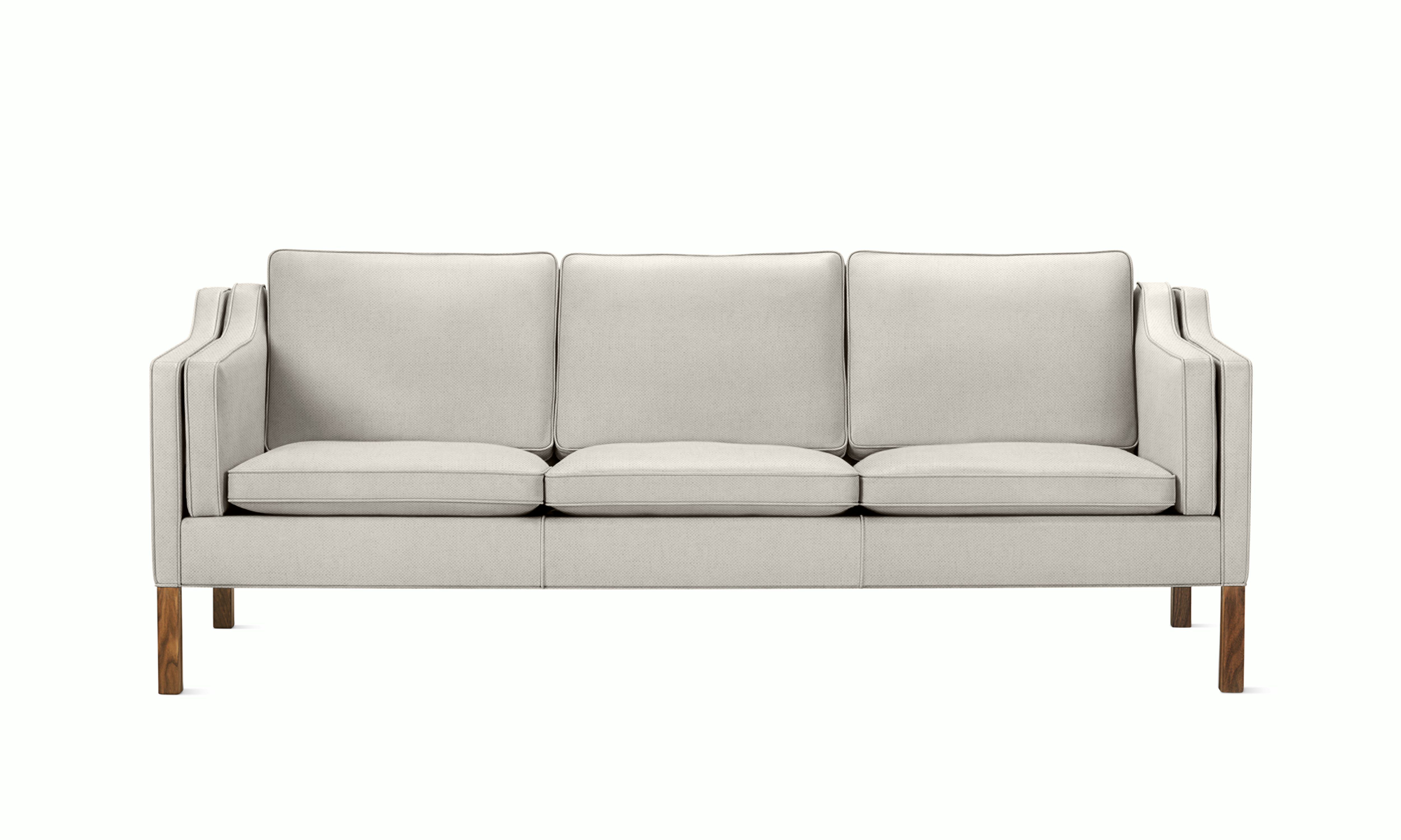A Mogensen Sofa in walnut f viewed from the front.
