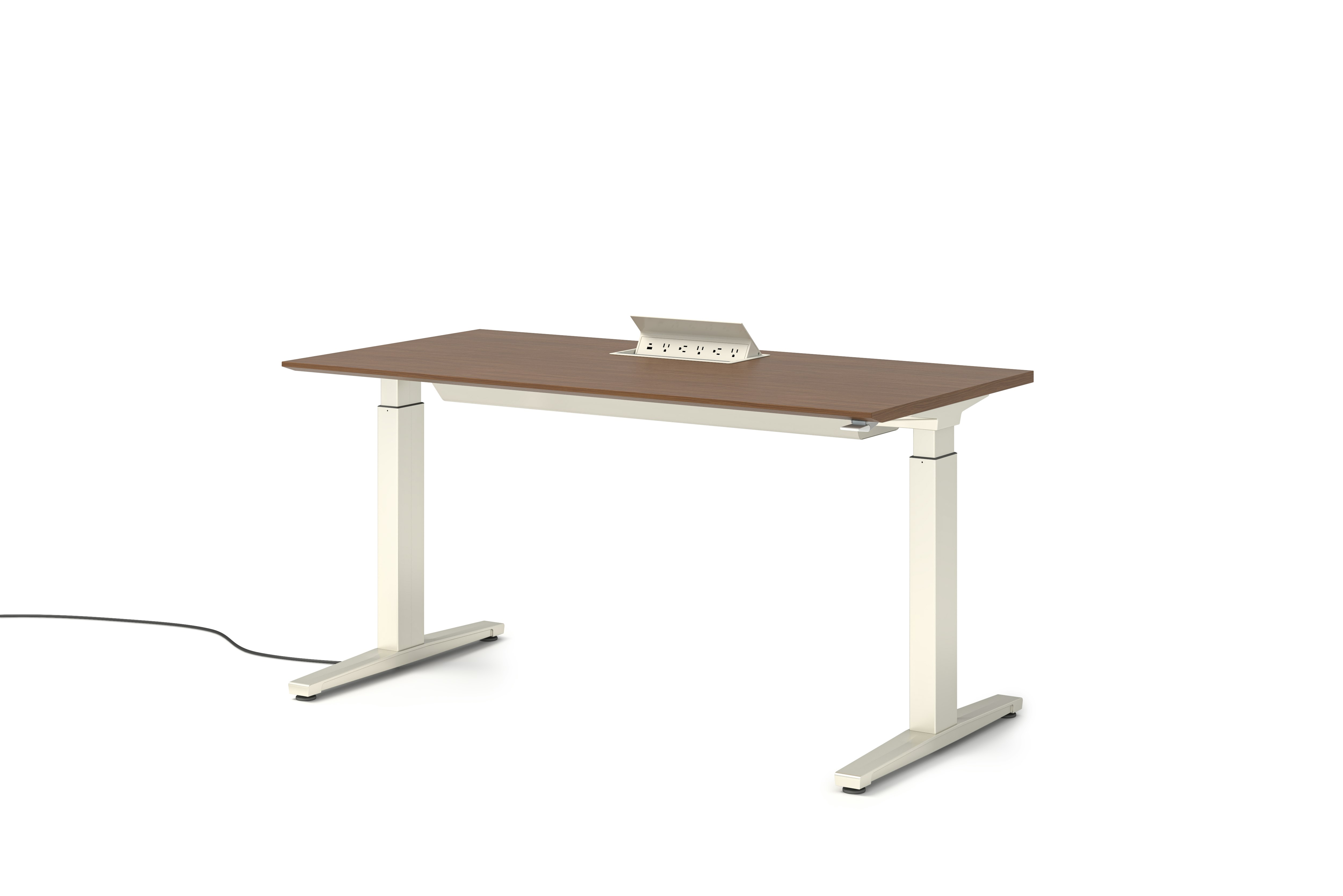 Renew S2S Embedded Power Desk - Standard,  29 x 58,  Veneer Walnut,  White / White,  Integrated Cord Management,  Hidden Power,  Standard,  T Leg
