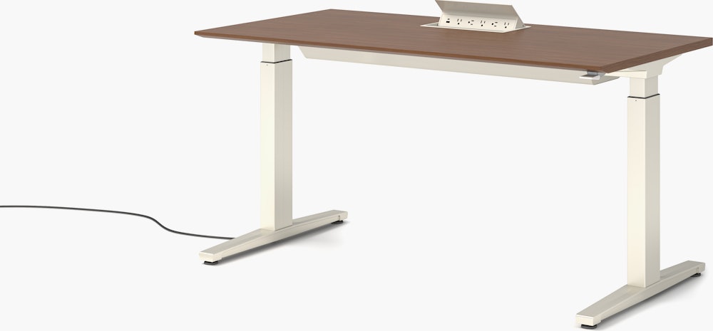 Renew S2S Embedded Power Desk - Standard,  29 x 58,  Veneer Walnut,  White / White,  Integrated Cord Management,  Hidden Power,  Standard,  T Leg