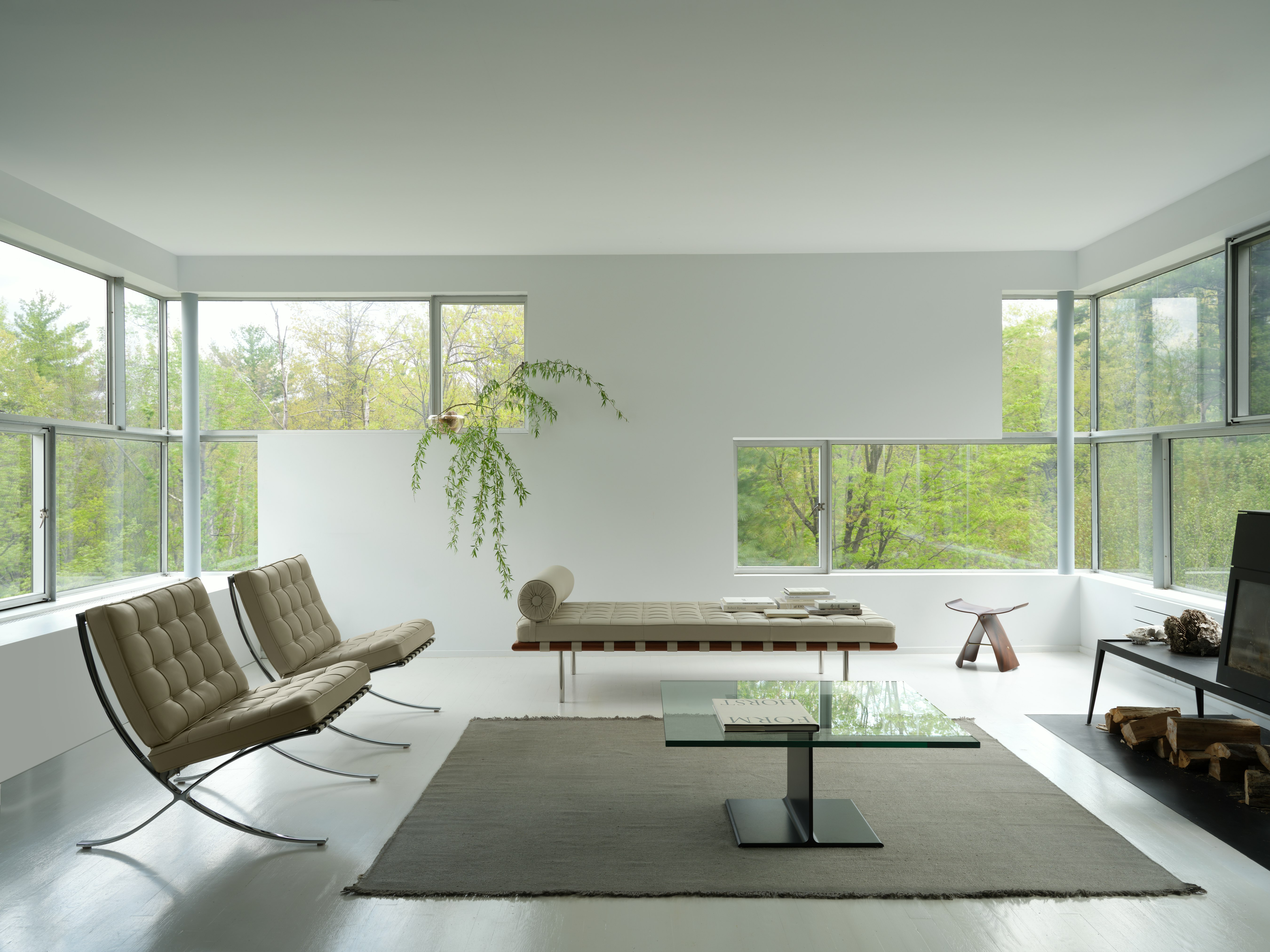 Barcelona Couch, Barcelona  Chair, I-Beam Coffee Table and Pallo Rug