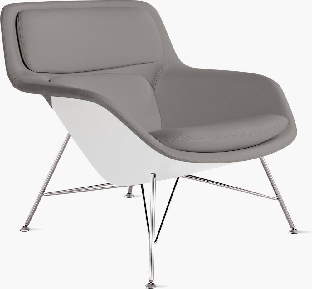 Striad Lounge Chair in Low Back,  Wire Base Trivalent Chrome,  Prone Leather,  Script with White Shell