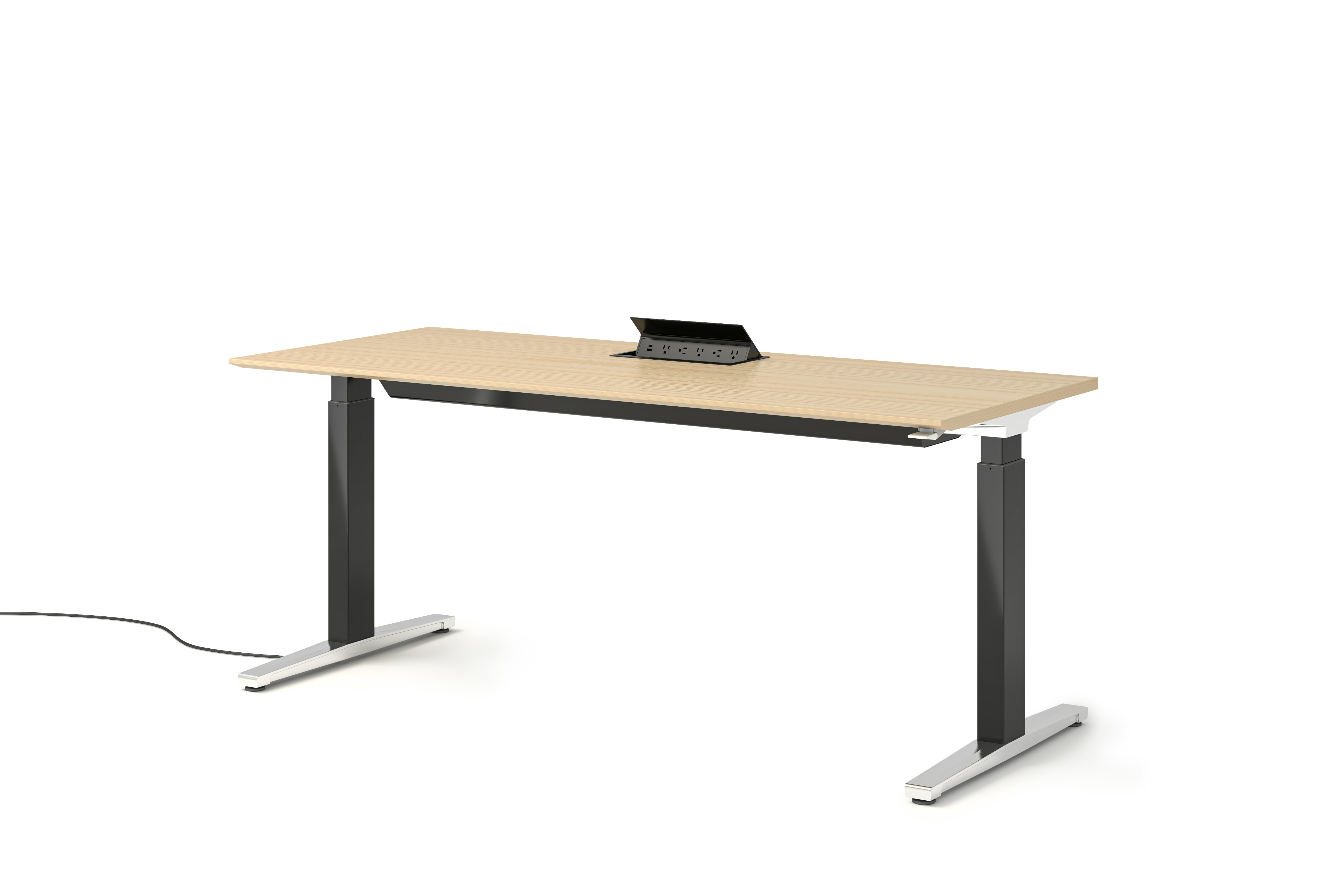 Renew S2S Embedded Power Desk - Standard,  29 x 70,  Veneer White Ash,  Graphite Satin / Polished Aluminum,  Integrated Cord Management,  Hidden Power,  Standard,  T Leg