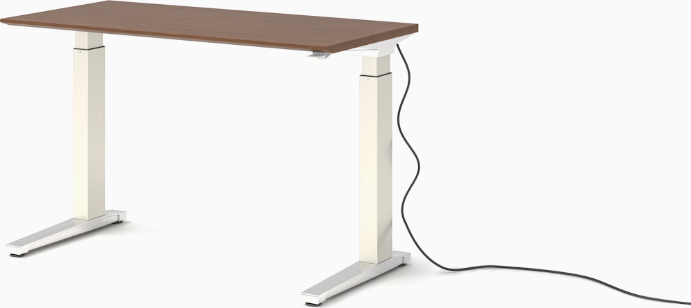 Renew Sit-To-Stand Desk - 23x46,  Veneer Walnut,  White,  Polished Aluminum,  Standard Power