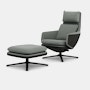 Grand Relax Lounge Chair and Ottoman - Hola, Cement, Back Uph, Leather Forte, Umbra Grey, Basic Dark
