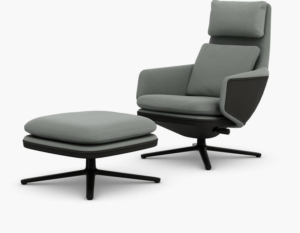 Grand Relax Lounge Chair and Ottoman - Hola, Cement, Back Uph, Leather Forte, Umbra Grey, Basic Dark