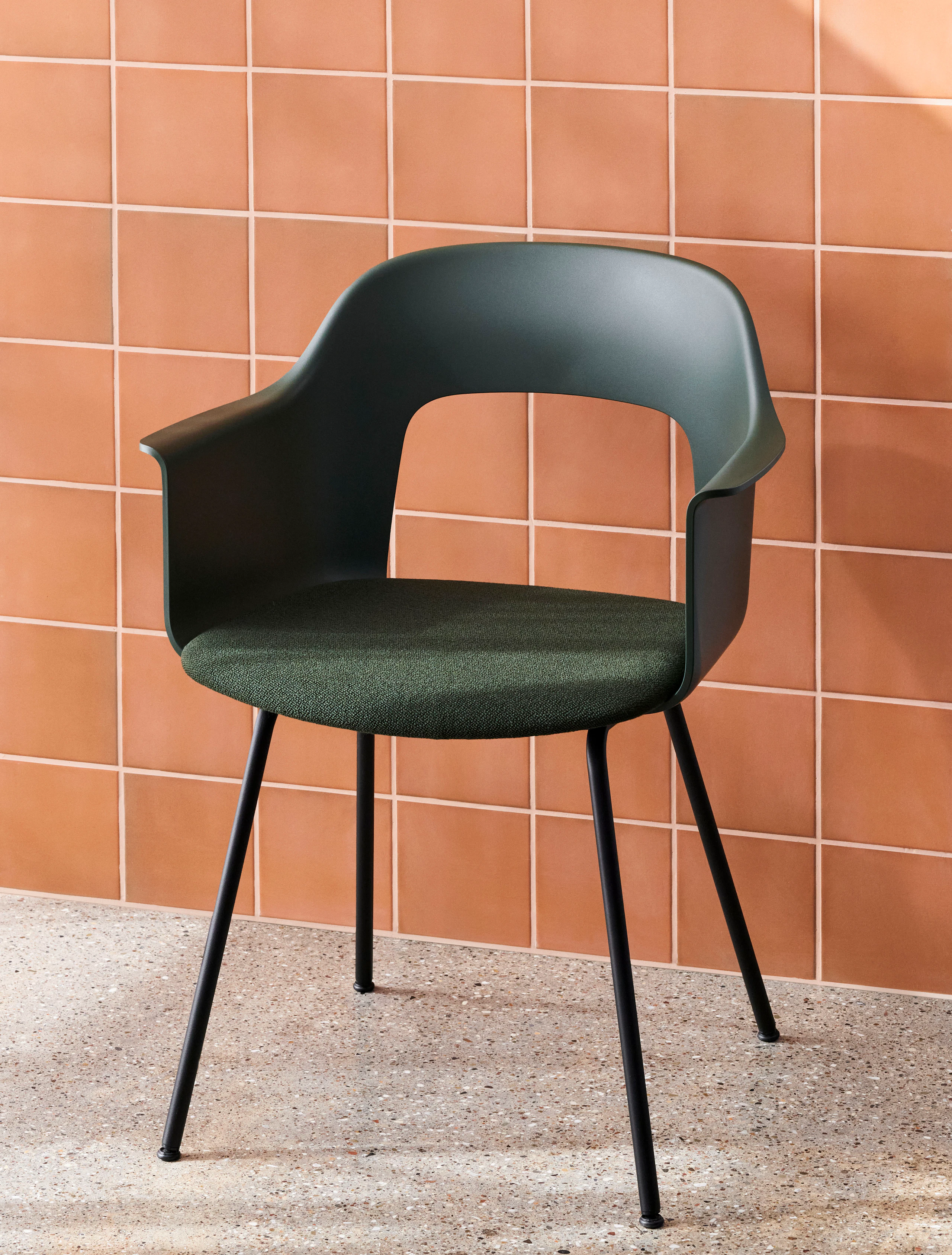 Layout Armchair 213 with bottle green plastic shell and upholstered seat.