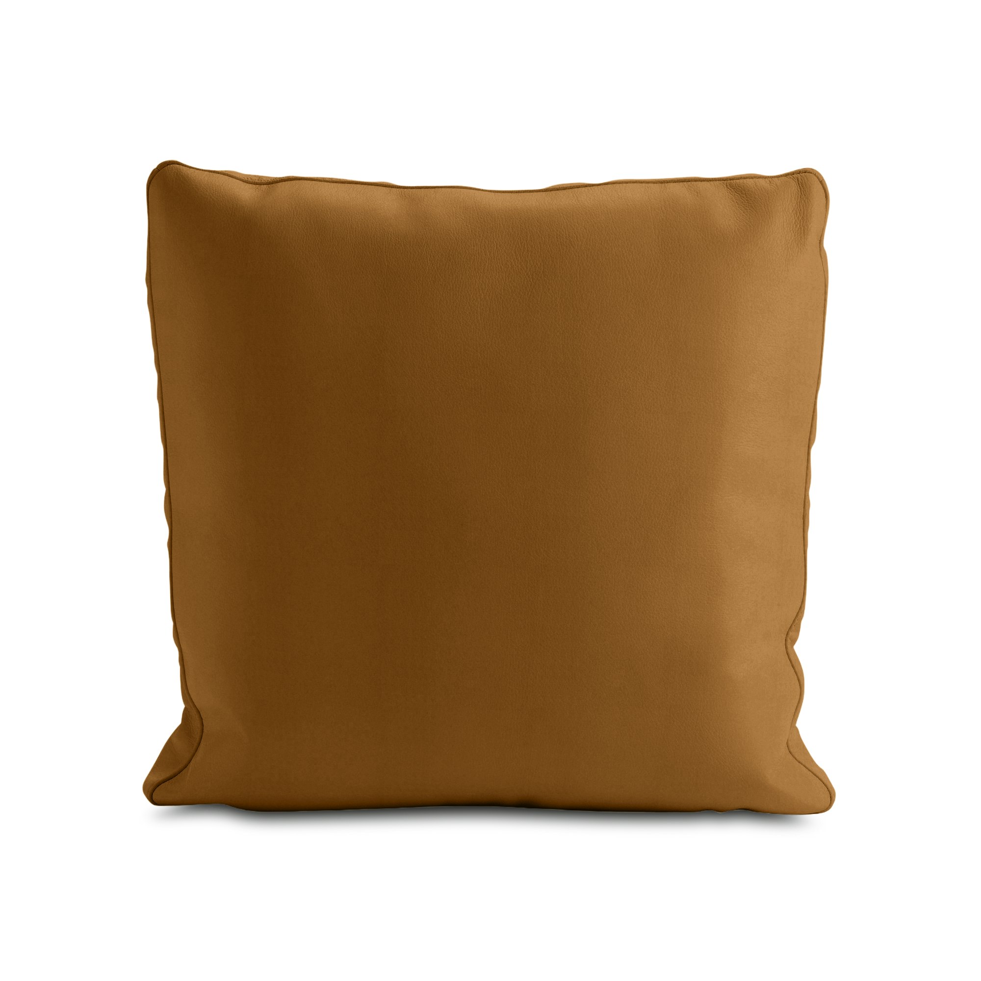 A Reid Throw Pillow in Crypton Sintra Velvet Camel viewed from the front.