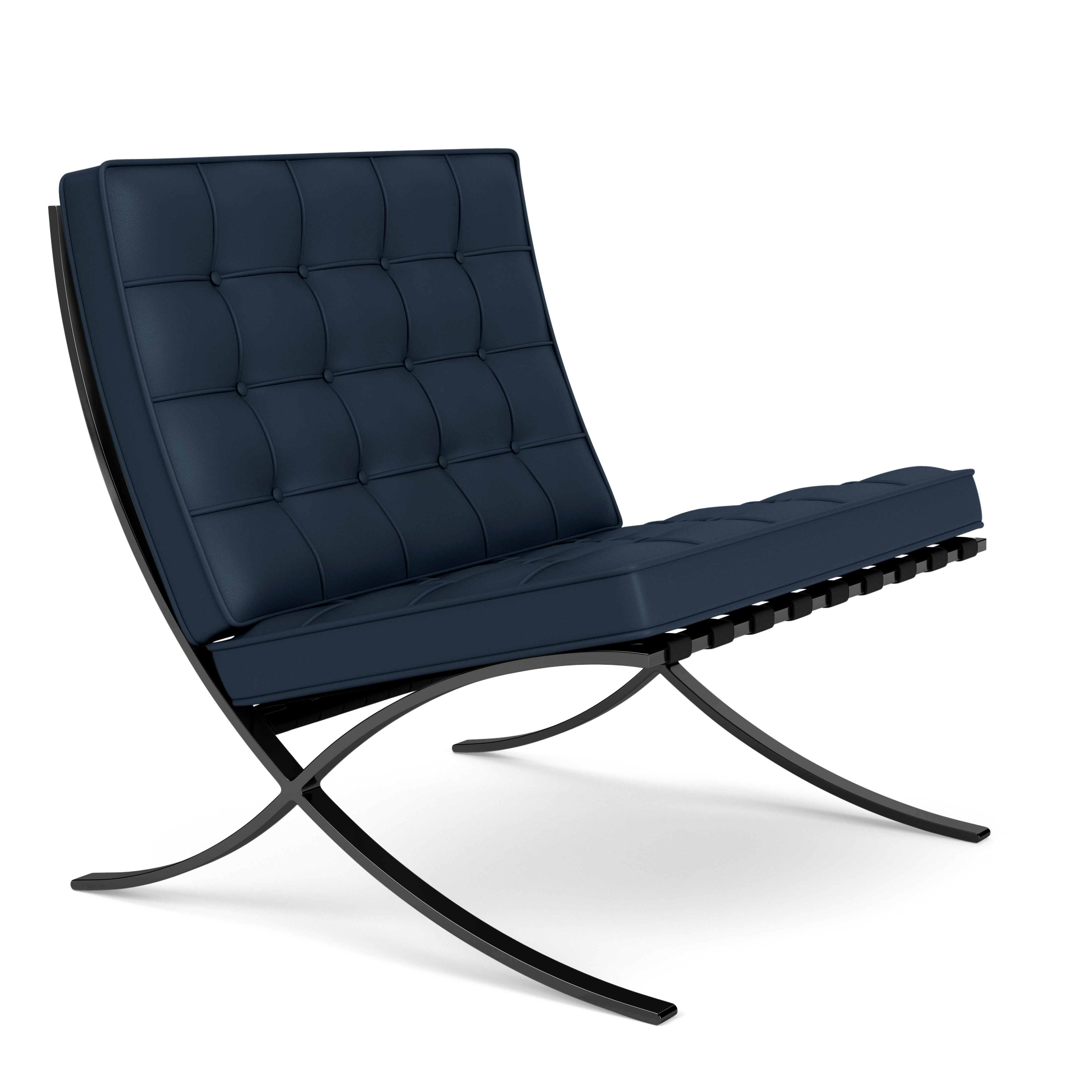 Barcelona Chair in Acqua Leather,  Cote d'Azur,  Black