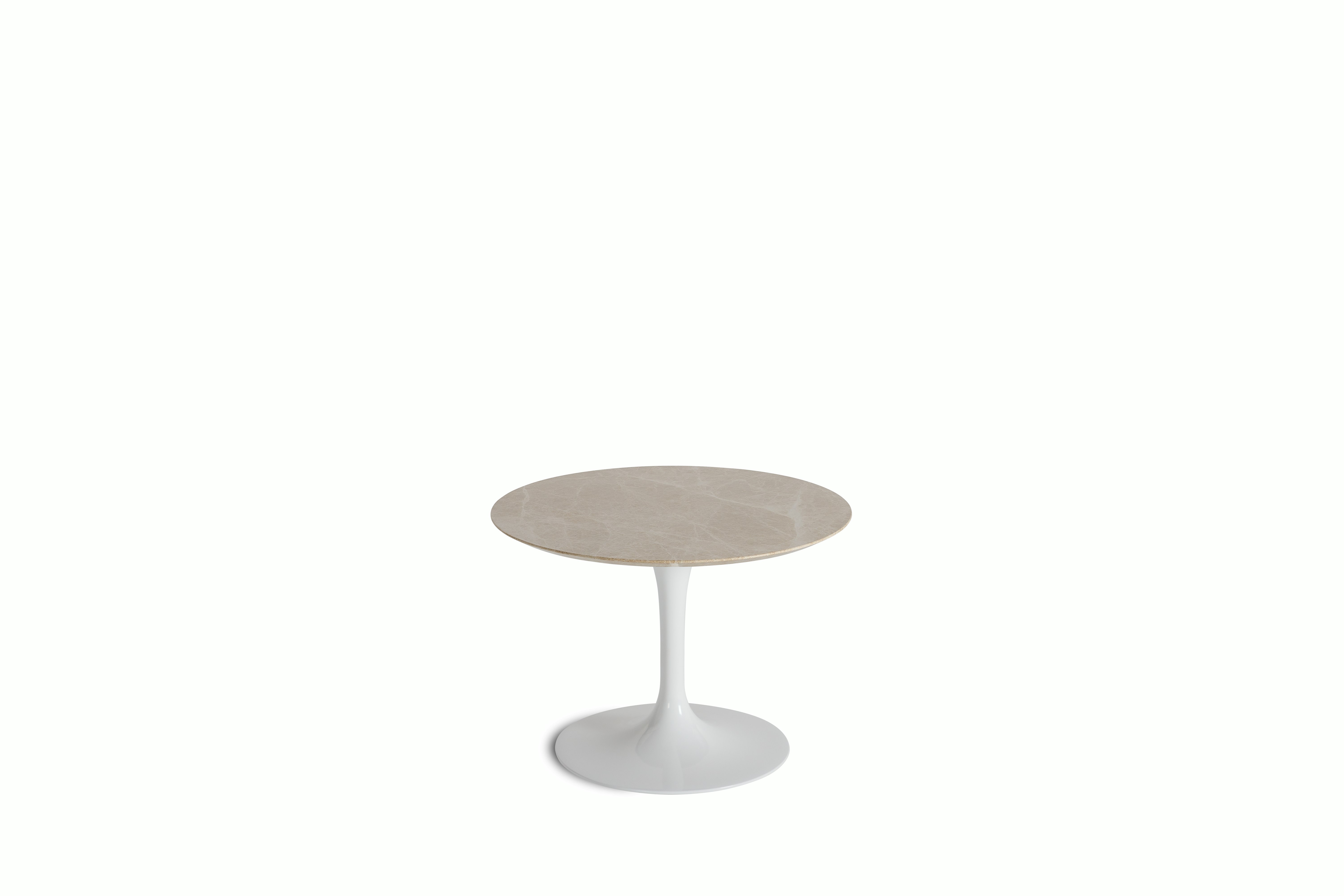 Saarinen Side Table - 20 Inch, Round, Low, Polished Emperado Light, White Base