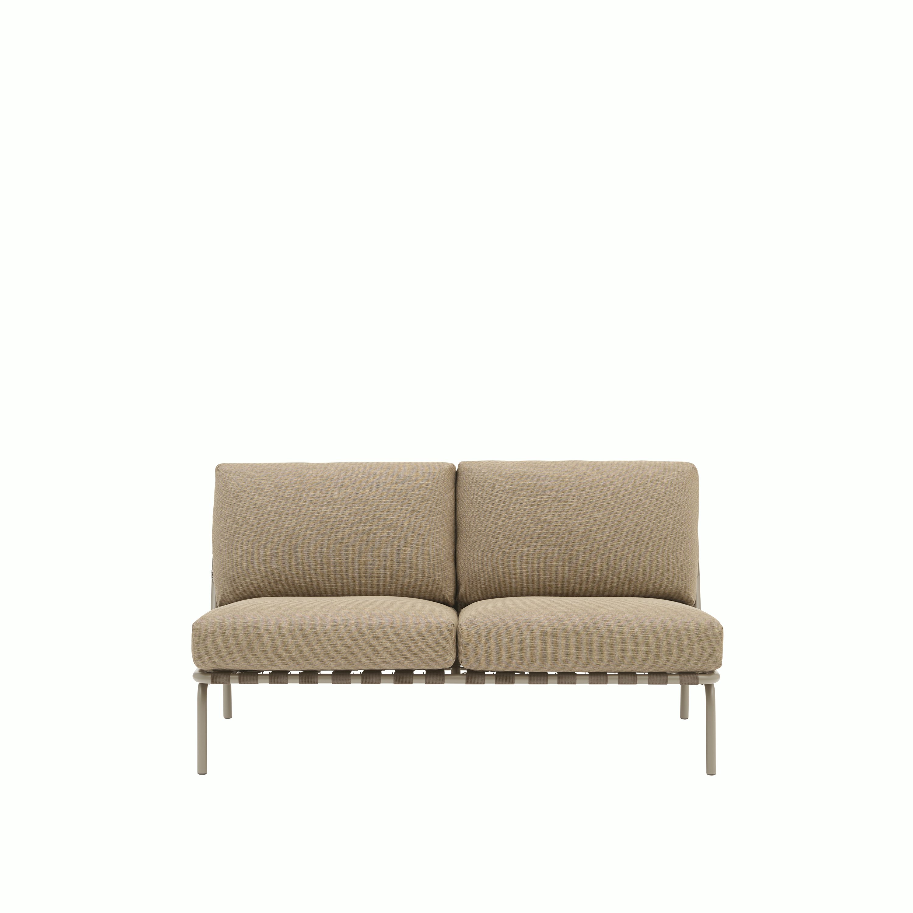A Settle Sofa in Ribbed Weave 5, Taupe viewed from the front.